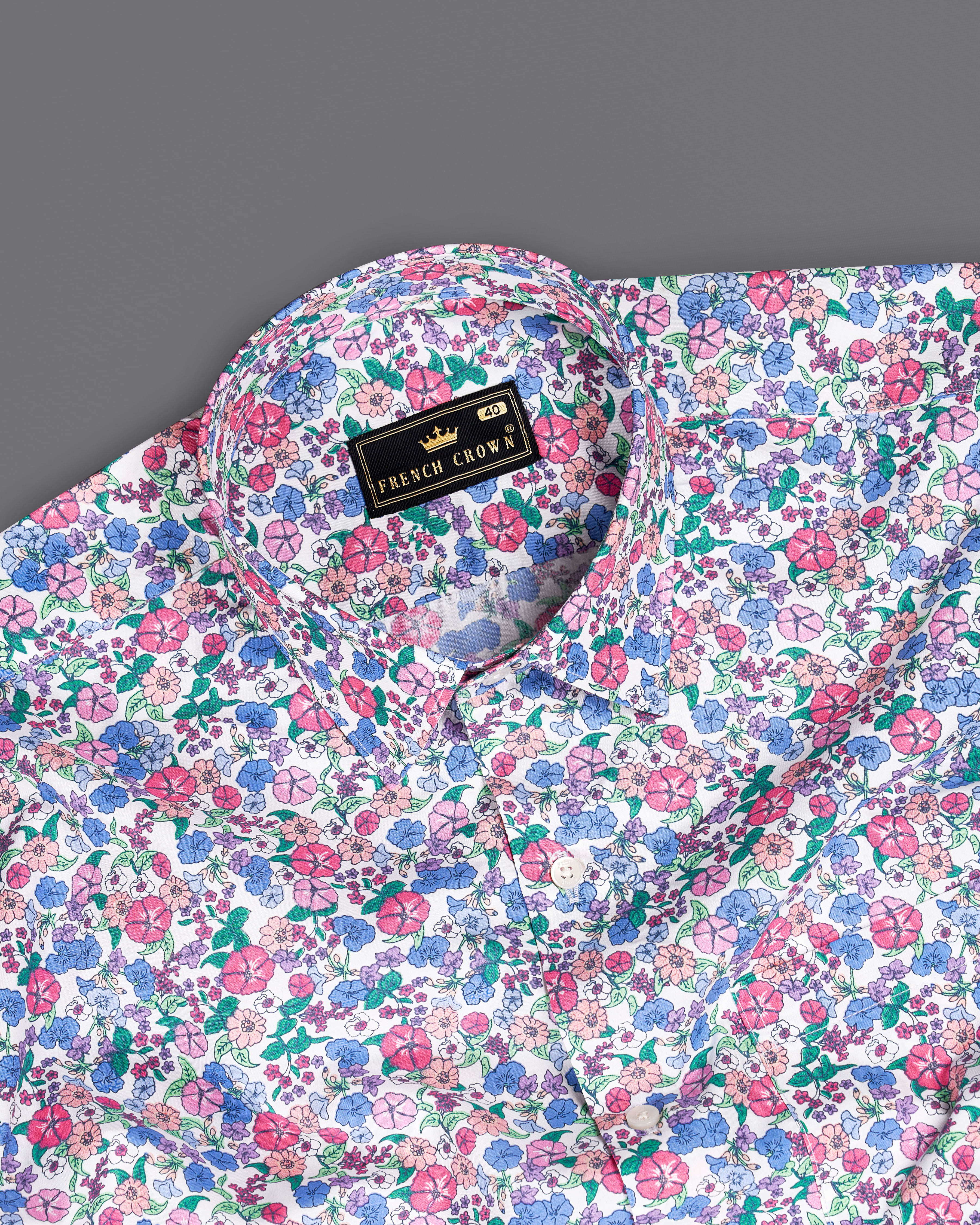 Glaucous Blue and White Multicolour Ditsy Printed Premium Cotton Shirt 9322-38, 9322-H-38, 9322-39, 9322-H-39, 9322-40, 9322-H-40, 9322-42, 9322-H-42, 9322-44, 9322-H-44, 9322-46, 9322-H-46, 9322-48, 9322-H-48, 9322-50, 9322-H-50, 9322-52, 9322-H-52