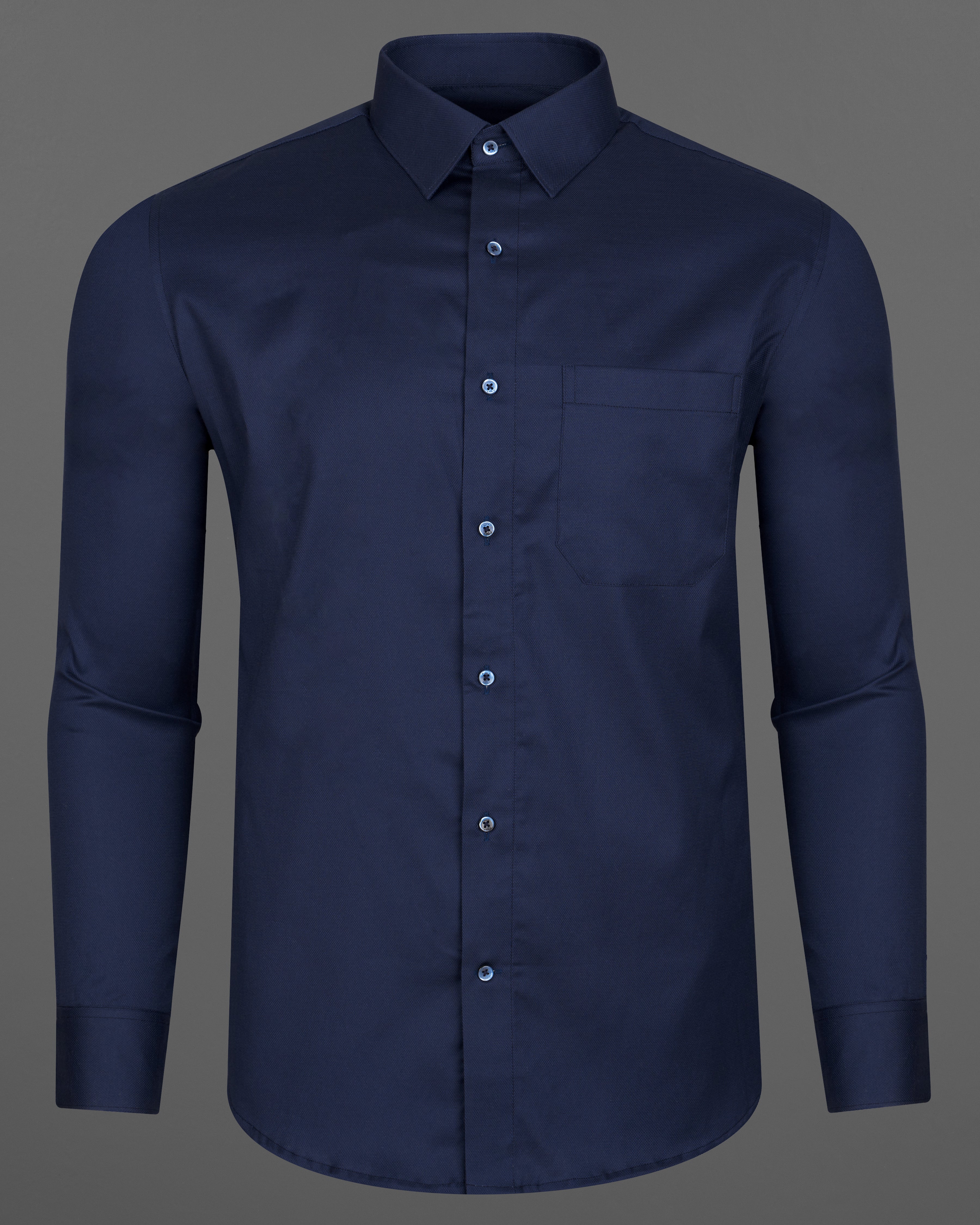 Ebony Navy Blue Casual/Formal Textured Premium Cotton Shirt For