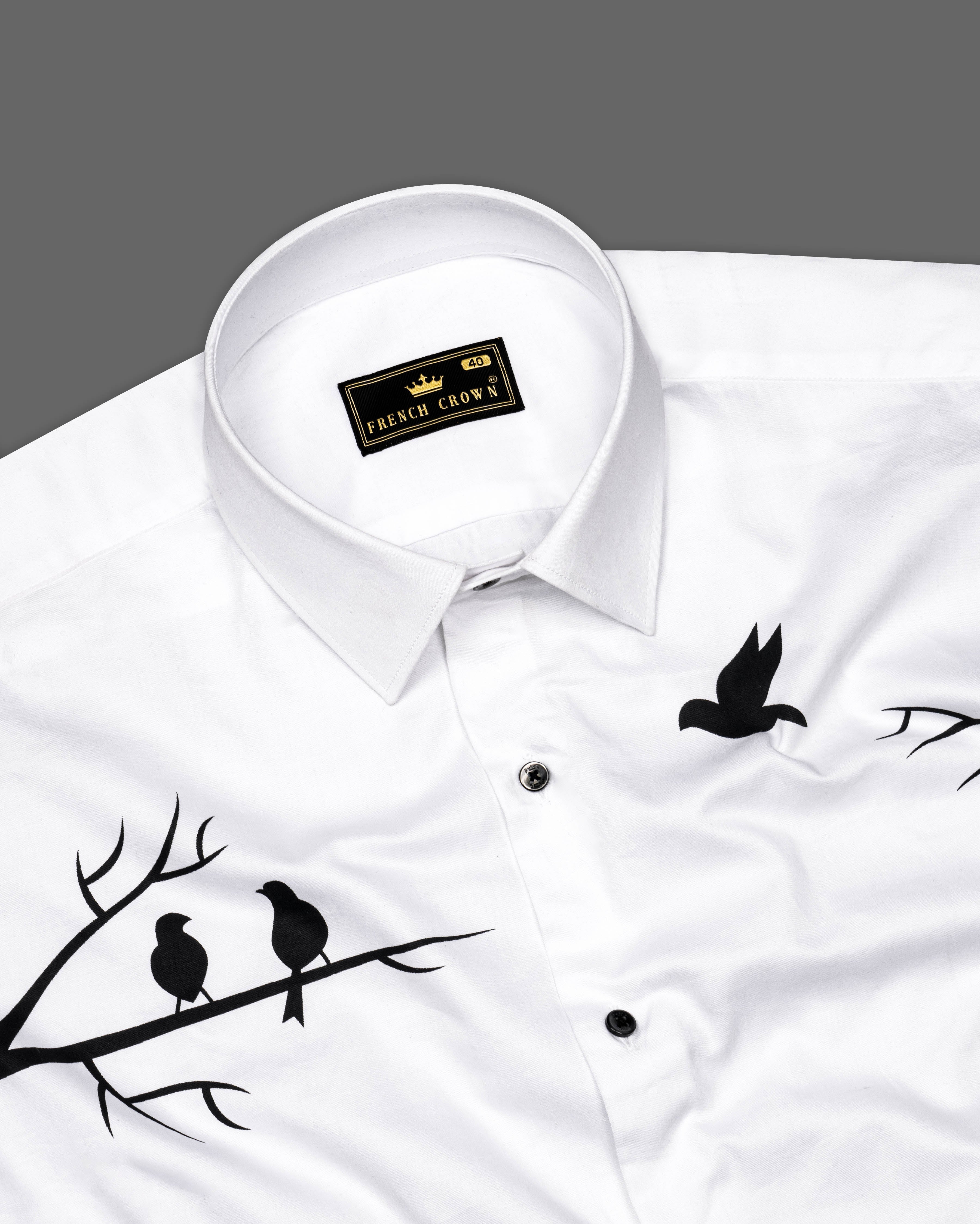 Bright White Birds Digital Printed Super Soft Premium Cotton Shirt