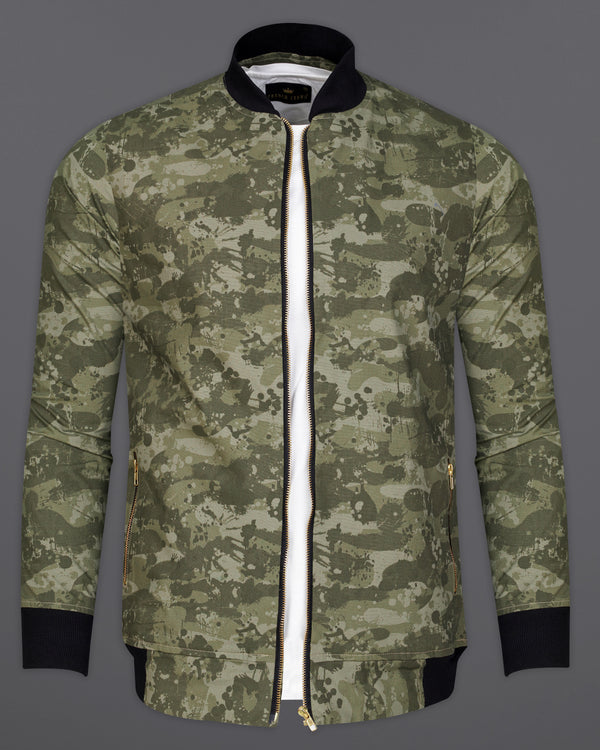 Olive Brown and Kabul Green Camouflage with Black Patch Work Royal Oxford Bomber Jacket 9386-BJ-38, 9386-BJ-39, 9386-BJ-40, 9386-BJ-42, 9386-BJ-44, 9386-BJ-46, 9386-BJ-48, 9386-BJ-50, 9386-BJ-52