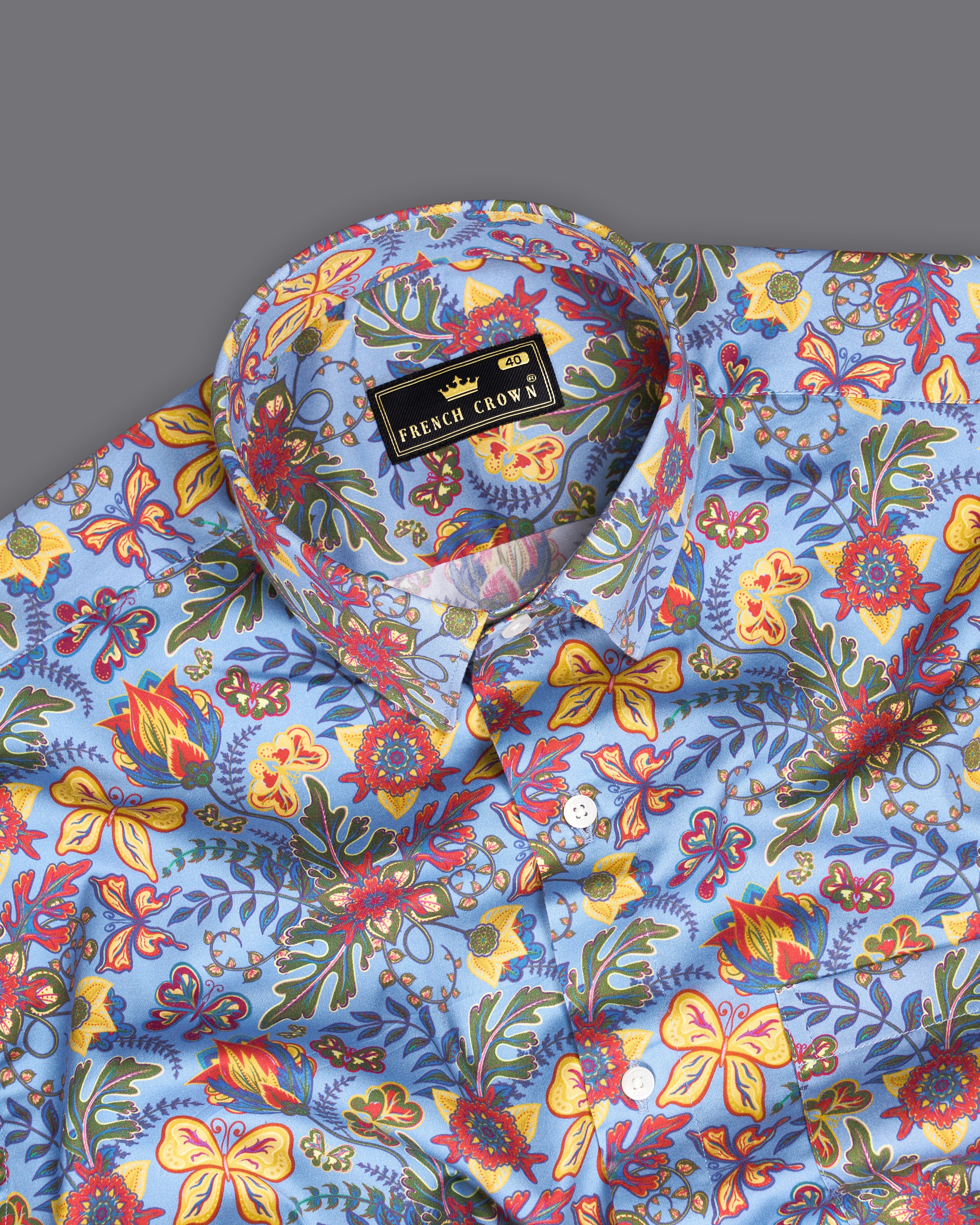 Neptune Blue with Saffron Multicolour Floral Printed Super Soft Premium Cotton Shirt 9406-38, 9406-H-38, 9406-39, 9406-H-39, 9406-40, 9406-H-40, 9406-42, 9406-H-42, 9406-44, 9406-H-44, 9406-46, 9406-H-46, 9406-48, 9406-H-48, 9406-50, 9406-H-50, 9406-52, 9406-H-52