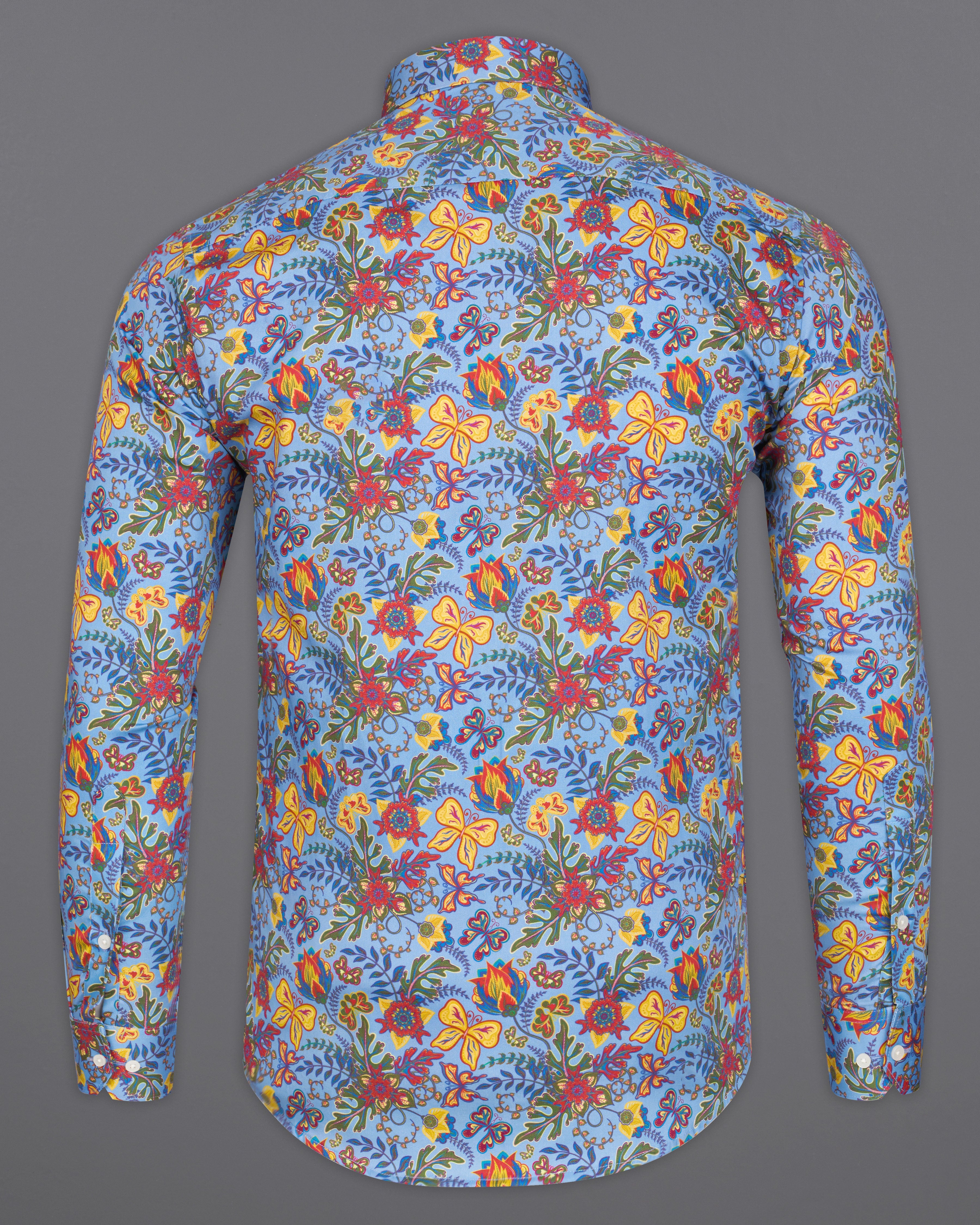 Neptune Blue with Saffron Multicolour Floral Printed Super Soft Premium Cotton Shirt 9406-38, 9406-H-38, 9406-39, 9406-H-39, 9406-40, 9406-H-40, 9406-42, 9406-H-42, 9406-44, 9406-H-44, 9406-46, 9406-H-46, 9406-48, 9406-H-48, 9406-50, 9406-H-50, 9406-52, 9406-H-52