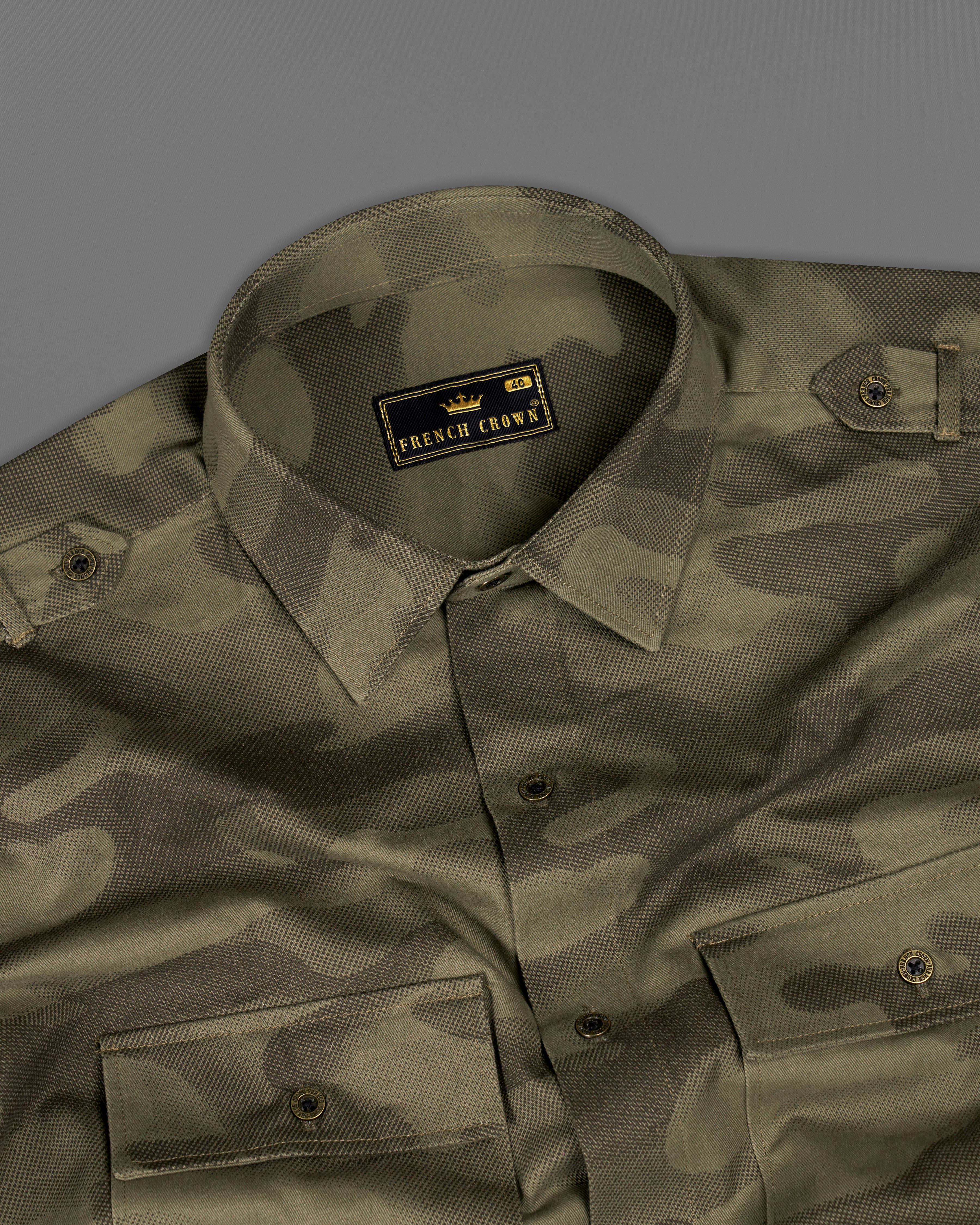 Clay Creek Brown with Iridium Green Camouflage Royal Oxford Overshirt/Shacket