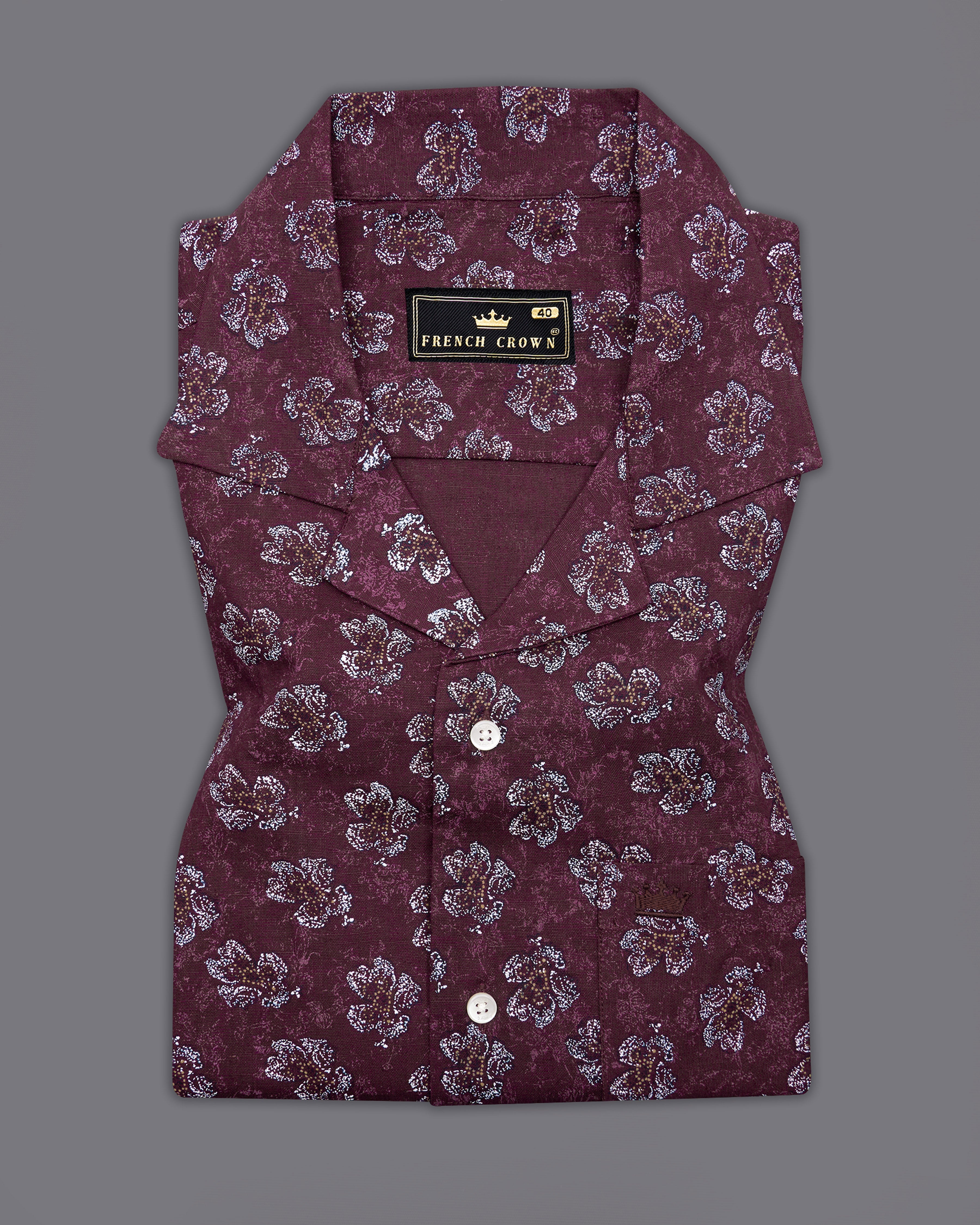 Barossa Maroon Floral Textured Luxurious Half Sleeves Linen Shirt         9437-CC-SS-H-38, 9437-CC-SS-H-39, 9437-CC-SS-H-40, 9437-CC-SS-H-42, 9437-CC-SS-H-44, 9437-CC-SS-H-46, 9437-CC-SS-H-48, 9437-CC-SS-H-50,  9437-CC-SS-H-52