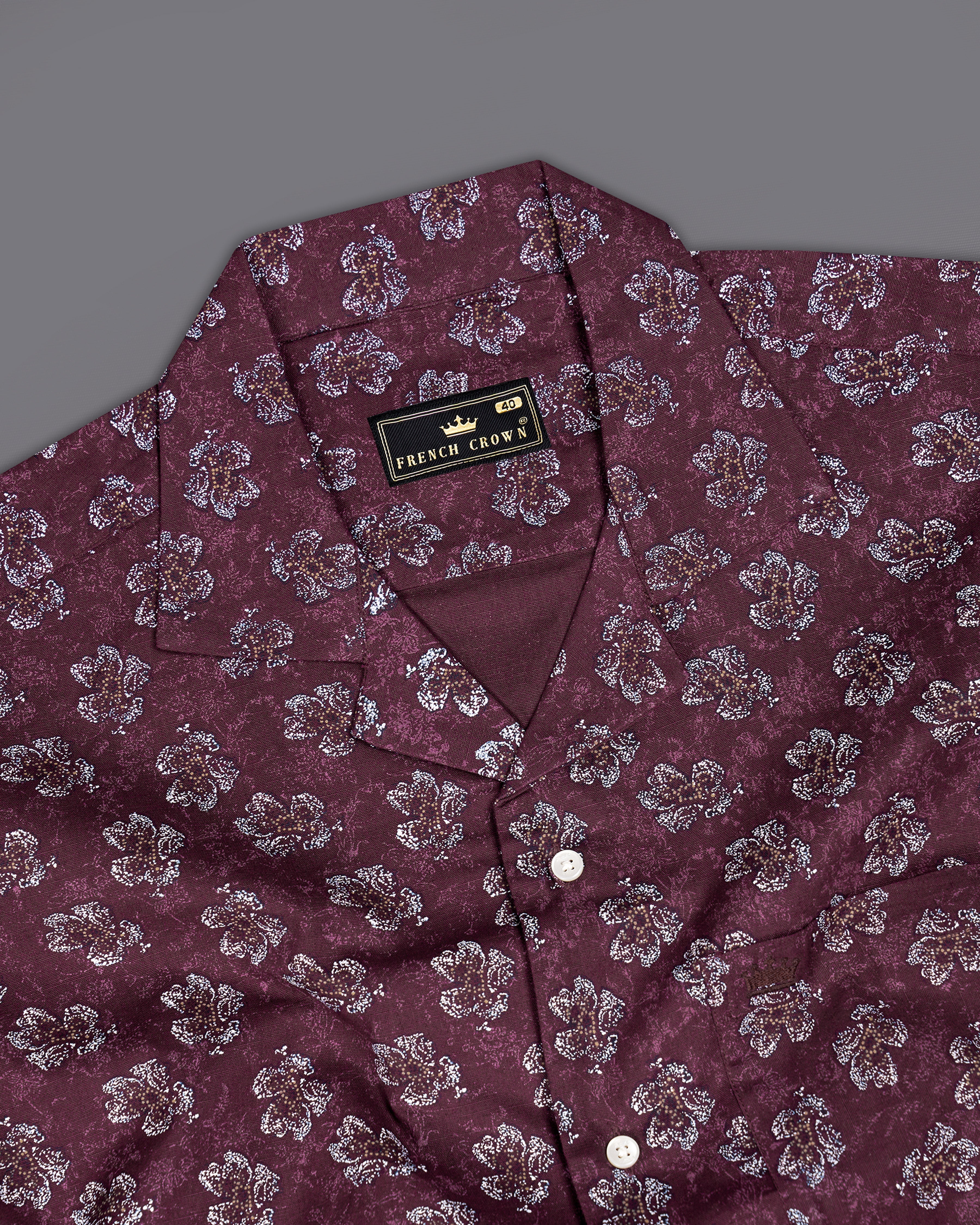 Barossa Maroon Floral Textured Luxurious Half Sleeves Linen Shirt         9437-CC-SS-H-38, 9437-CC-SS-H-39, 9437-CC-SS-H-40, 9437-CC-SS-H-42, 9437-CC-SS-H-44, 9437-CC-SS-H-46, 9437-CC-SS-H-48, 9437-CC-SS-H-50,  9437-CC-SS-H-52