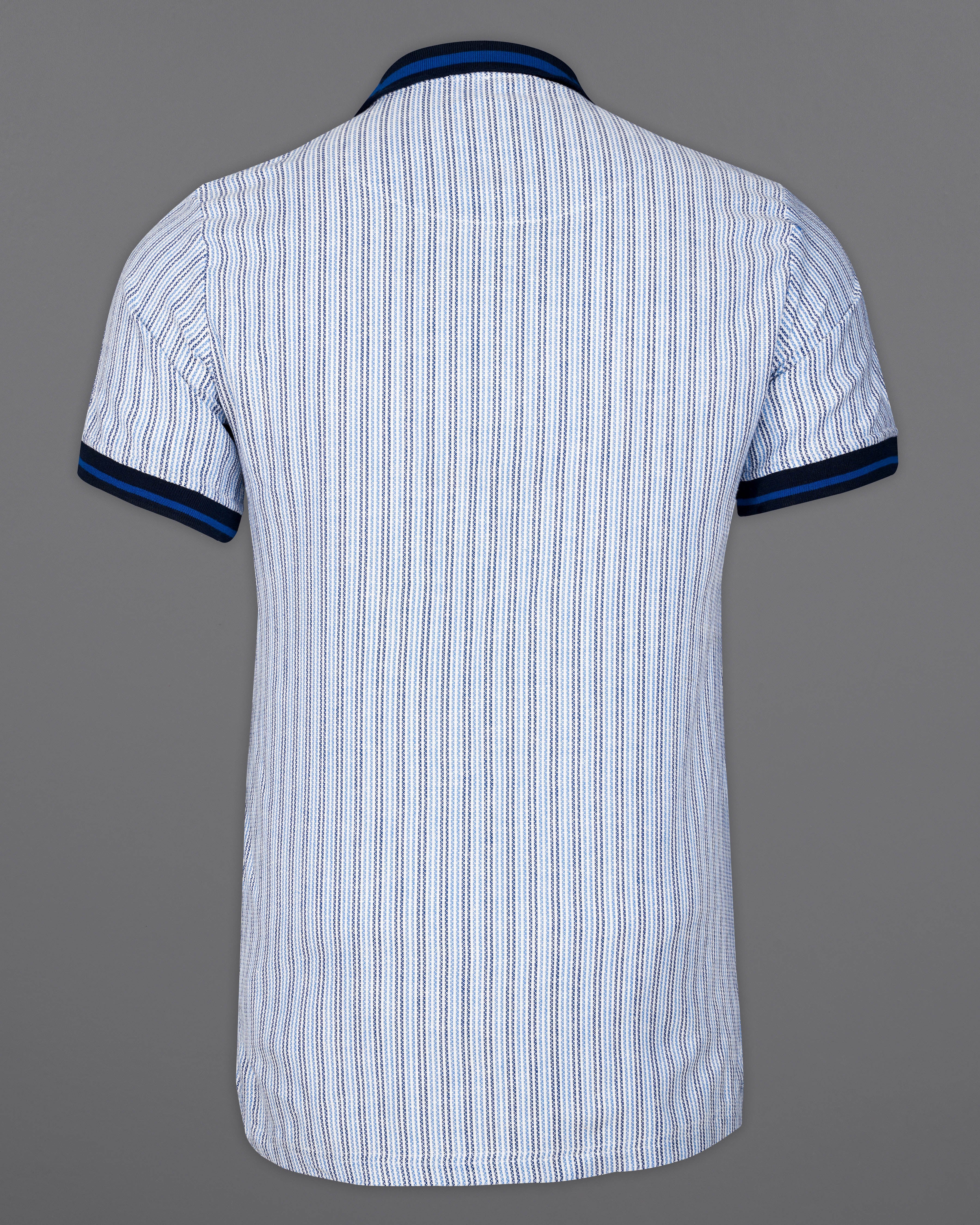 Cerulean with Glacier Blue Striped Dobby Textured Premium Giza Cotton Polo Shirt 9454-BLE-P392-H-38, 9454-BLE-P392-H-39, 9454-BLE-P392-H-40, 9454-BLE-P392-H-42, 9454-BLE-P392-H-44, 9454-BLE-P392-H-46, 9454-BLE-P392-H-48, 9454-BLE-P392-H-50,  9454-BLE-P392-H-52