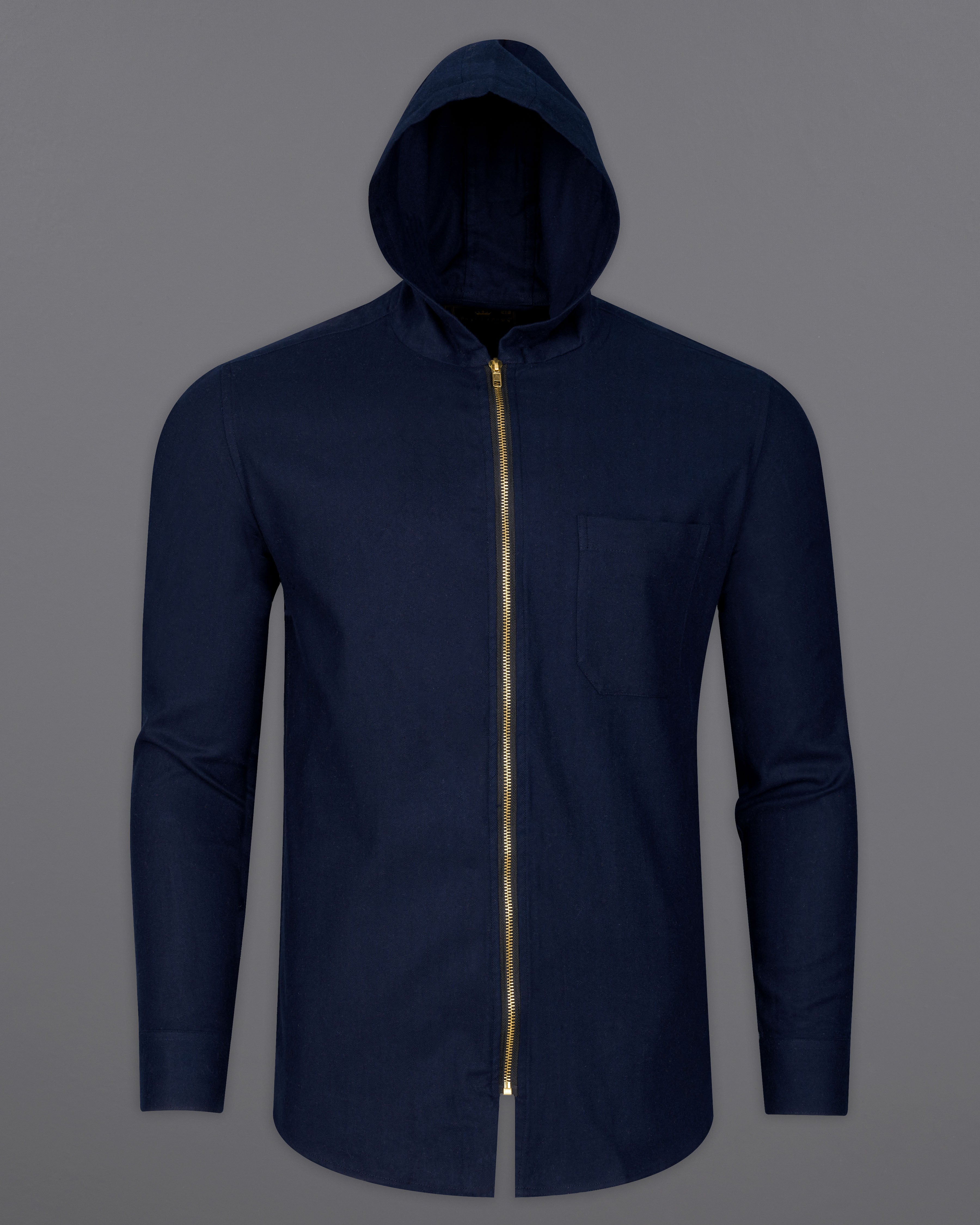 Mirage Navy Blue Flannel Hoodie Shirt with Zipper Closure