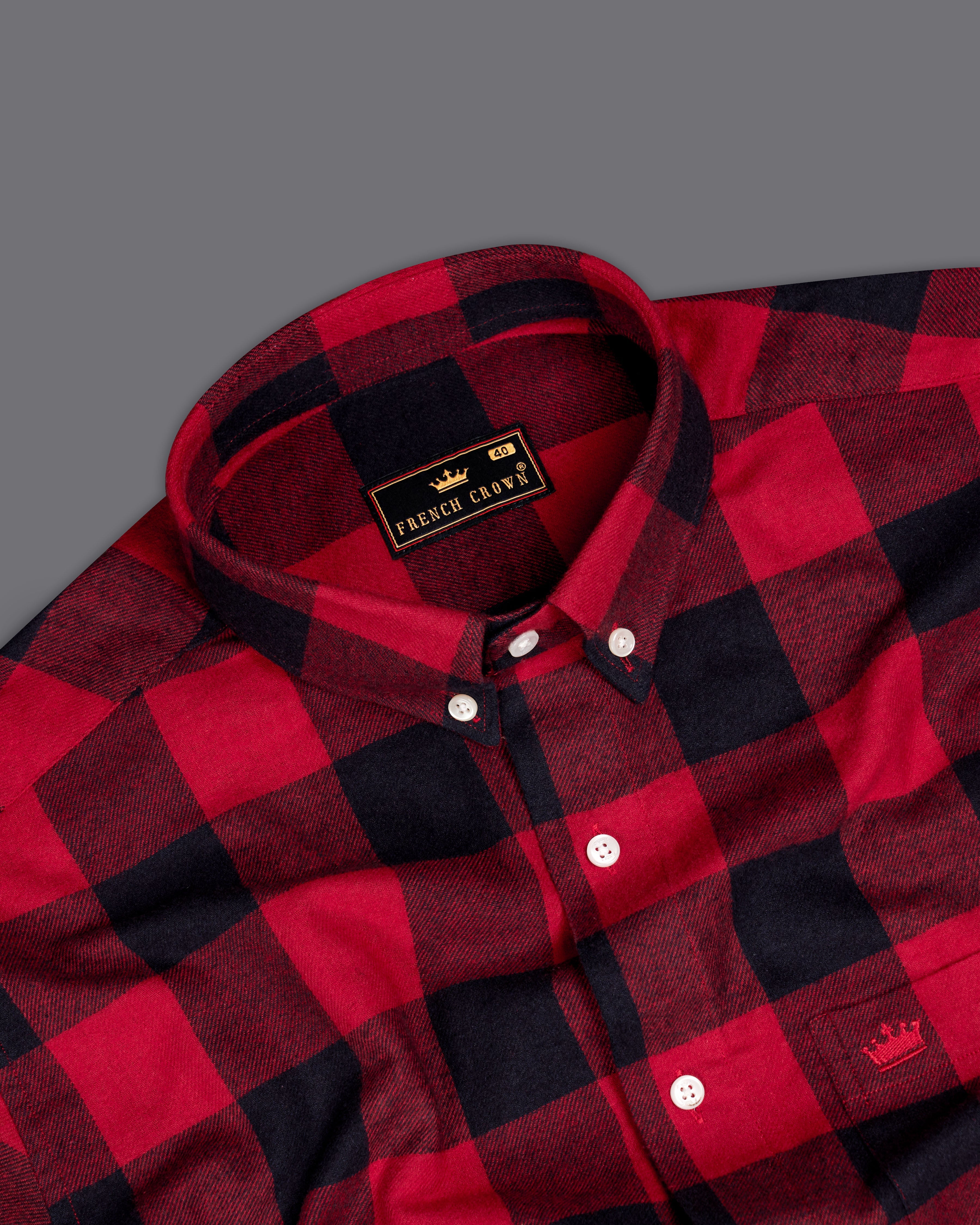 Carmine Red and Black Checked Flannel Overshirt/Shacket 9458-BD-OS-38, 9458-BD-OS-H-38, 9458-BD-OS-39, 9458-BD-OS-H-39, 9458-BD-OS-40, 9458-BD-OS-H-40, 9458-BD-OS-42, 9458-BD-OS-H-42, 9458-BD-OS-44, 9458-BD-OS-H-44, 9458-BD-OS-46, 9458-BD-OS-H-46, 9458-BD-OS-48, 9458-BD-OS-H-48, 9458-BD-OS-50, 9458-BD-OS-H-50, 9458-BD-OS-52, 9458-BD-OS-H-52