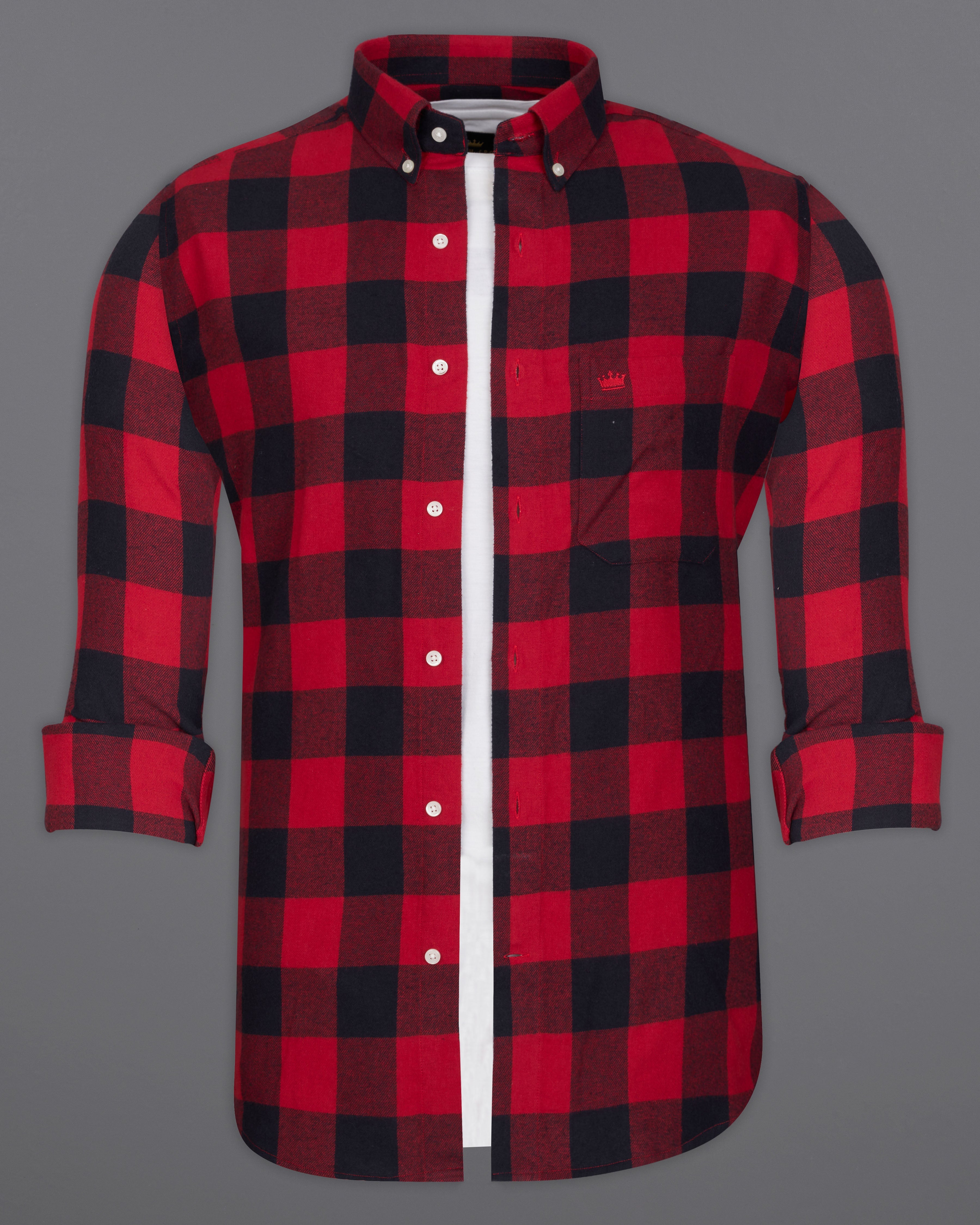 Carmine Red and Black Checked Flannel Overshirt/Shacket 9458-BD-OS-38, 9458-BD-OS-H-38, 9458-BD-OS-39, 9458-BD-OS-H-39, 9458-BD-OS-40, 9458-BD-OS-H-40, 9458-BD-OS-42, 9458-BD-OS-H-42, 9458-BD-OS-44, 9458-BD-OS-H-44, 9458-BD-OS-46, 9458-BD-OS-H-46, 9458-BD-OS-48, 9458-BD-OS-H-48, 9458-BD-OS-50, 9458-BD-OS-H-50, 9458-BD-OS-52, 9458-BD-OS-H-52