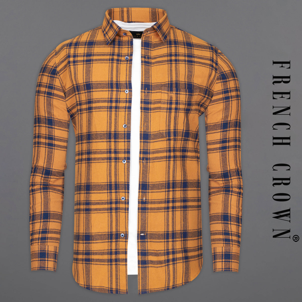 Serria Yellow with Mirage Navy Blue Casual Checks-Plaid Premium Cotton ...