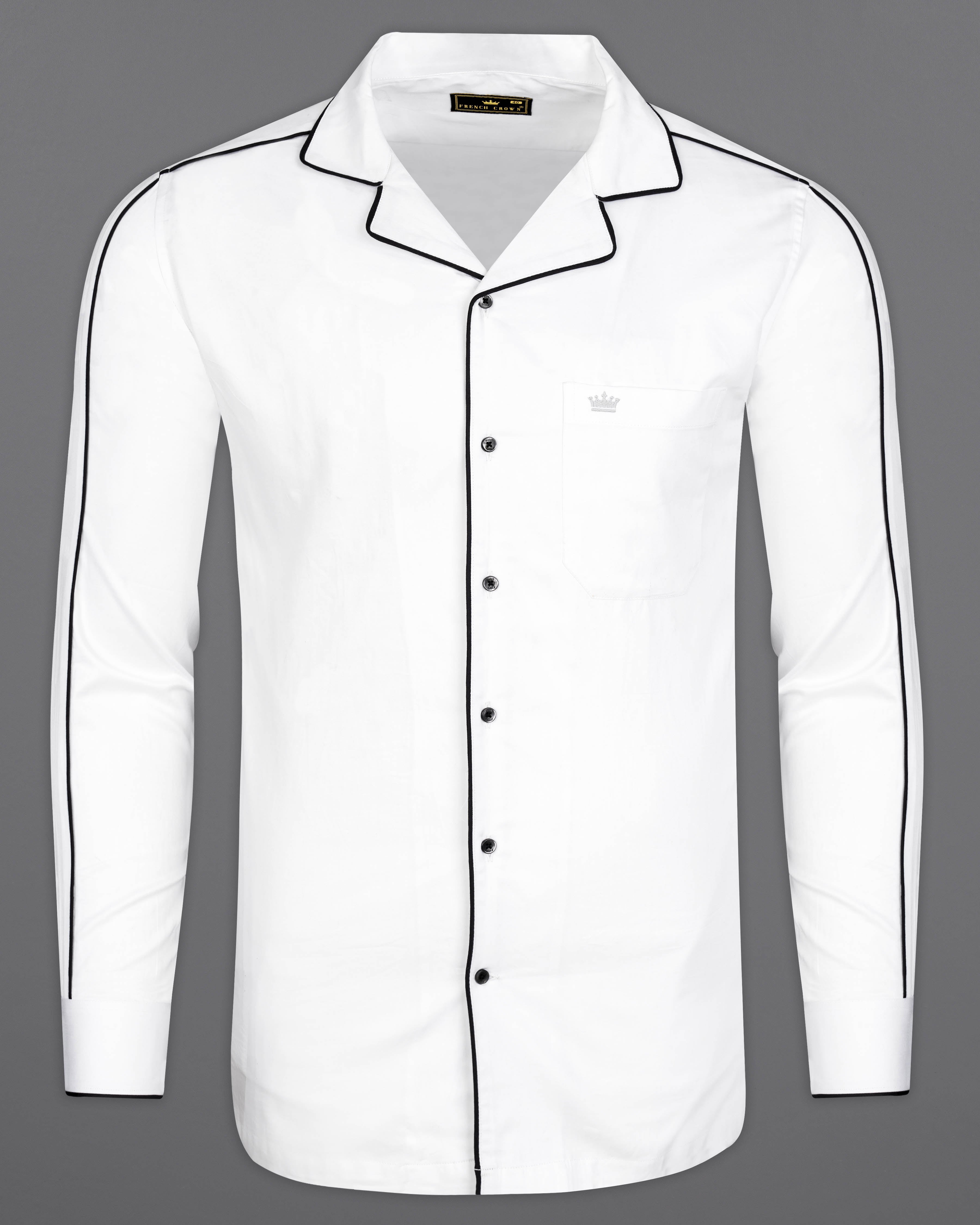 Bright White with Black Piping Work Super Soft Premium Cotton Designer Shirt 9551-CC-BLK-P485-38, 9551-CC-BLK-P485-H-38, 9551-CC-BLK-P485-39, 9551-CC-BLK-P485-H-39, 9551-CC-BLK-P485-40, 9551-CC-BLK-P485-H-40, 9551-CC-BLK-P485-42, 9551-CC-BLK-P485-H-42, 9551-CC-BLK-P485-44, 9551-CC-BLK-P485-H-44, 9551-CC-BLK-P485-46, 9551-CC-BLK-P485-H-46, 9551-CC-BLK-P485-48, 9551-CC-BLK-P485-H-48, 9551-CC-BLK-P485-50, 9551-CC-BLK-P485-H-50, 9551-CC-BLK-P485-52, 9551-CC-BLK-P485-H-52