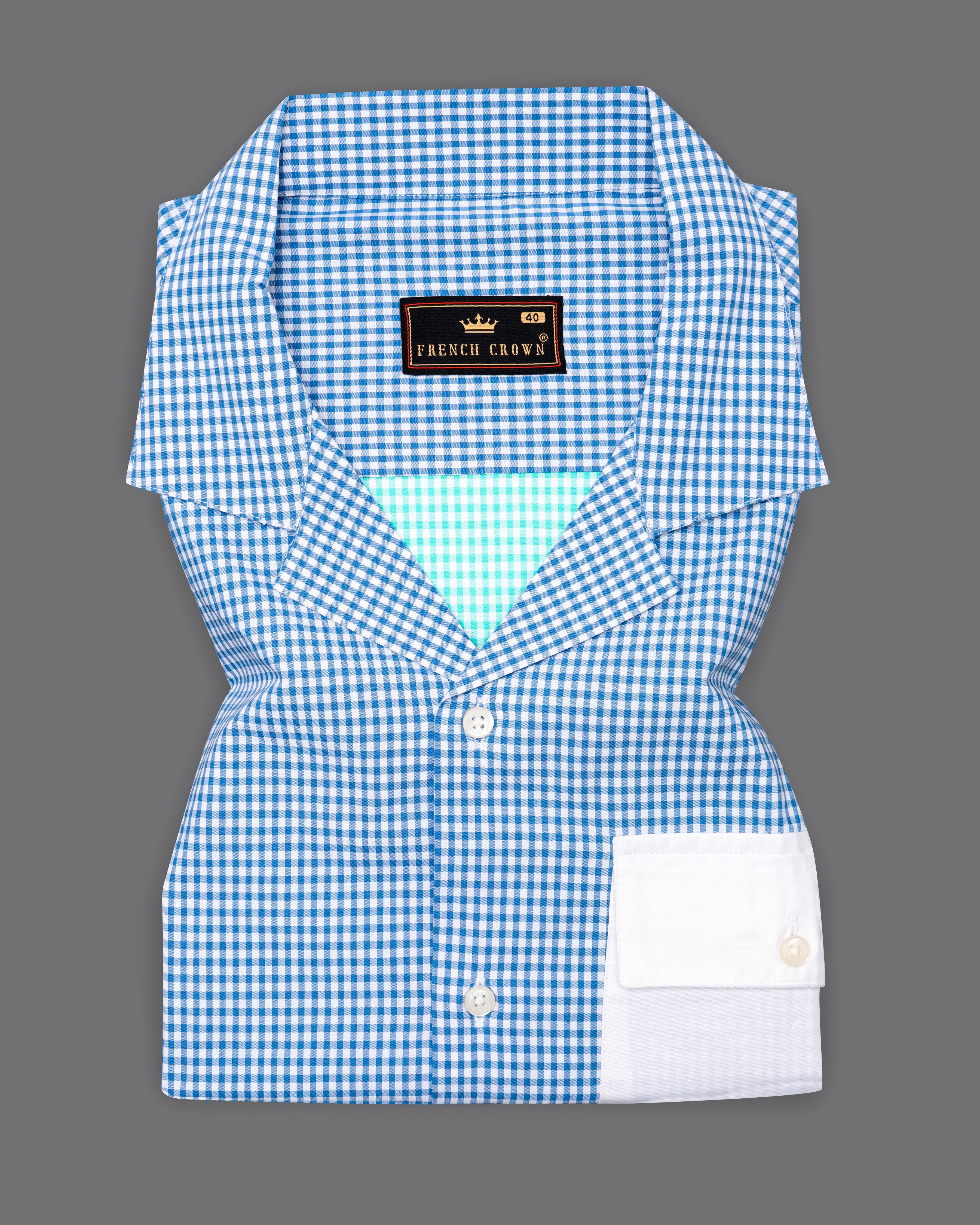 Persian Blue and White Checkered Premium Cotton Designer Shirt         9552-CC-SS-P462-H-38, 9552-CC-SS-P462-H-39, 9552-CC-SS-P462-H-40, 9552-CC-SS-P462-H-42, 9552-CC-SS-P462-H-44, 9552-CC-SS-P462-H-46, 9552-CC-SS-P462-H-48, 9552-CC-SS-P462-H-50,  9552-CC-SS-P462-H-52