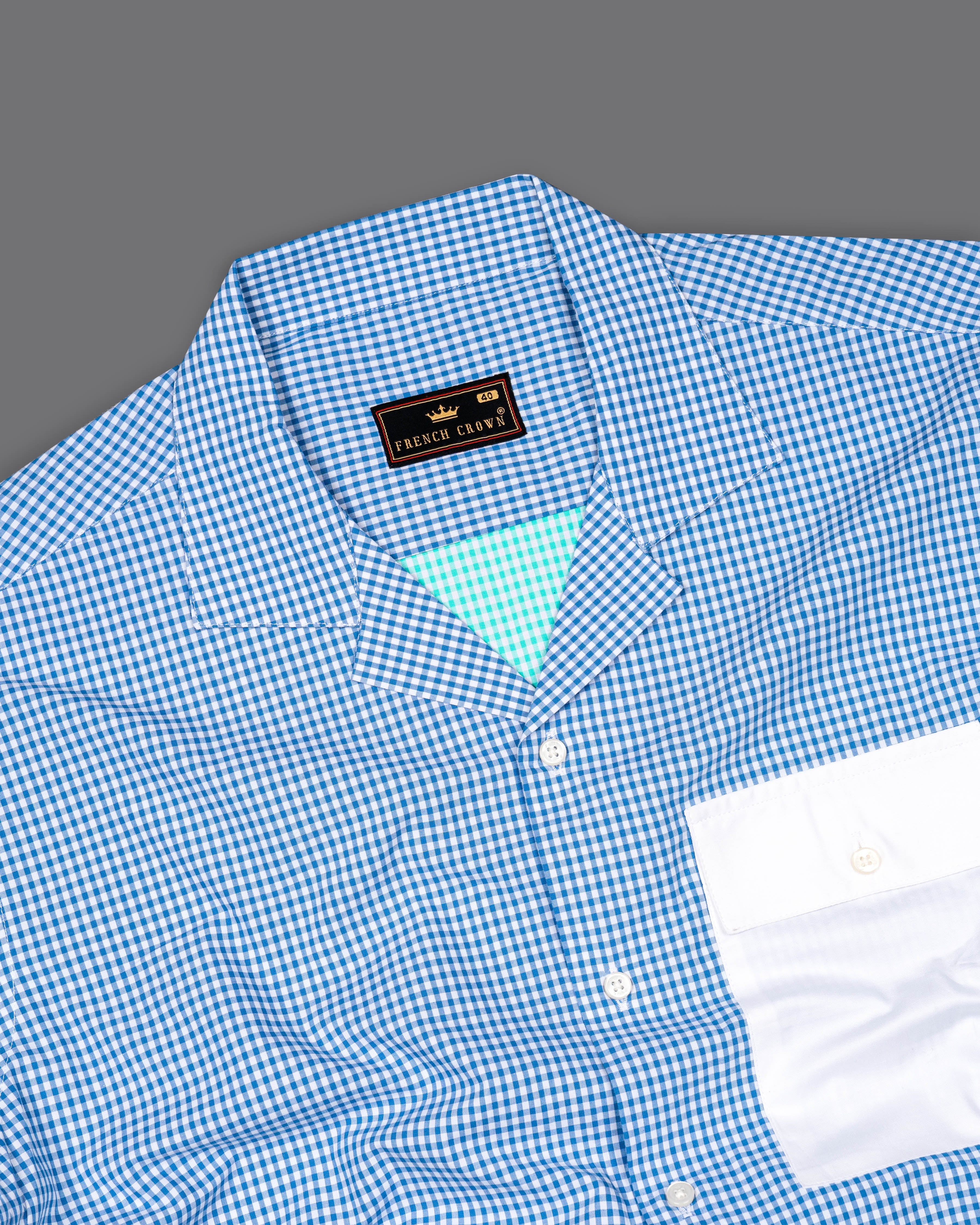 Persian Blue and White Checkered Premium Cotton Designer Shirt         9552-CC-SS-P462-H-38, 9552-CC-SS-P462-H-39, 9552-CC-SS-P462-H-40, 9552-CC-SS-P462-H-42, 9552-CC-SS-P462-H-44, 9552-CC-SS-P462-H-46, 9552-CC-SS-P462-H-48, 9552-CC-SS-P462-H-50,  9552-CC-SS-P462-H-52