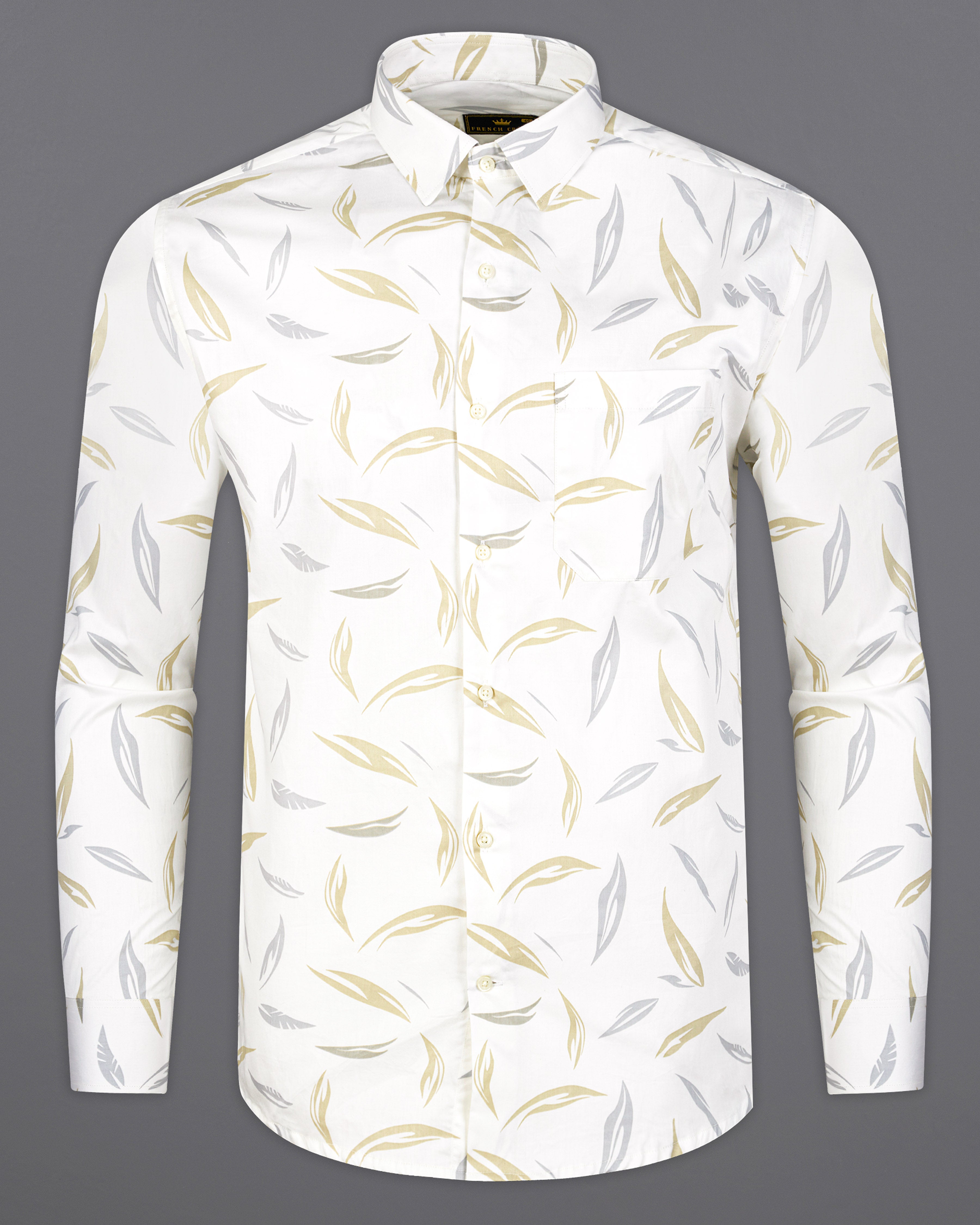 Bright White with Nebula Gray and Hampton Brown Printed Super Soft Premium Cotton Shirt 9577-38, 9577-H-38, 9577-39, 9577-H-39, 9577-40, 9577-H-40, 9577-42, 9577-H-42, 9577-44, 9577-H-44, 9577-46, 9577-H-46, 9577-48, 9577-H-48, 9577-50, 9577-H-50, 9577-52, 9577-H-52