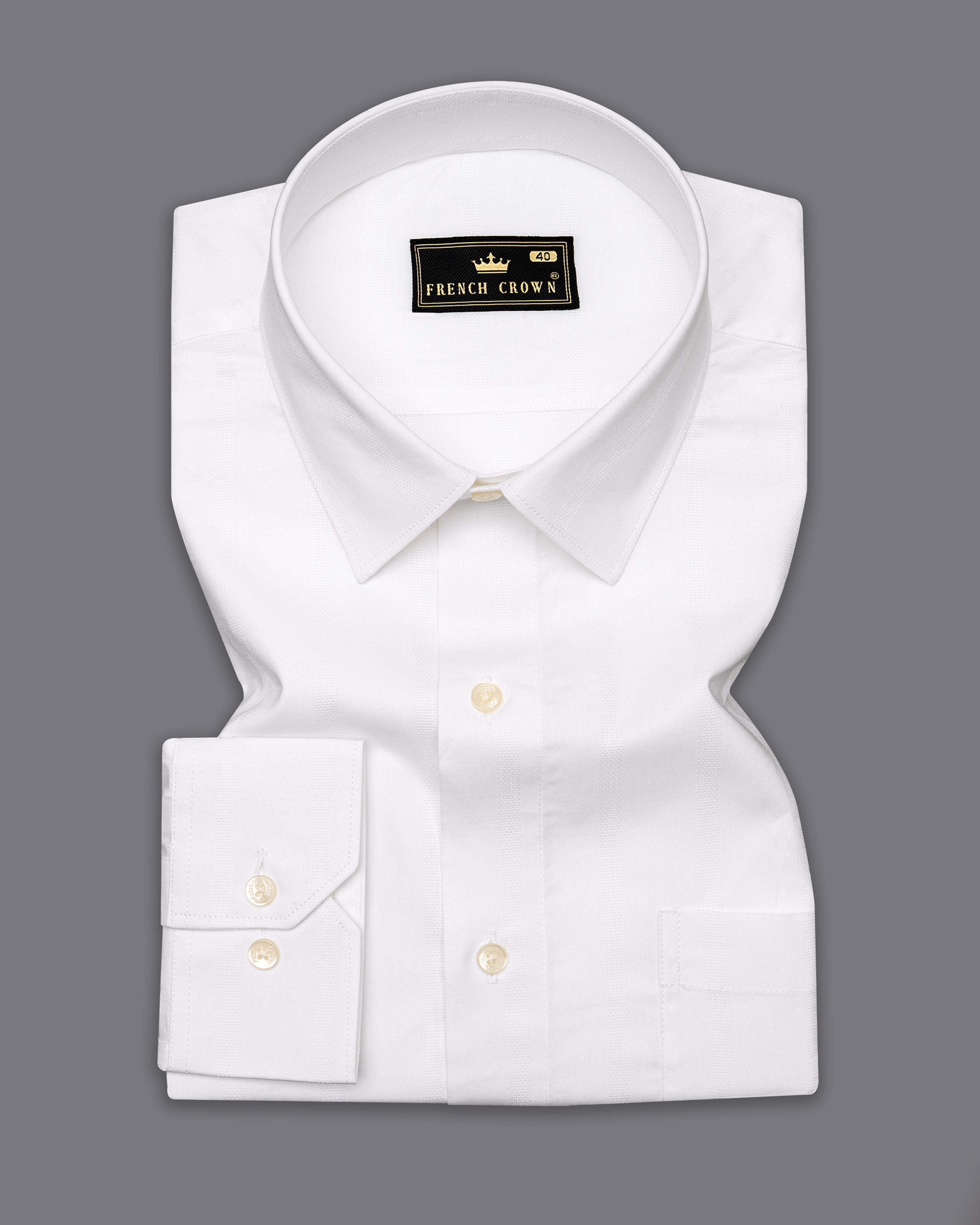 Bright White Casual/Formal Textured Premium Cotton Shirt For