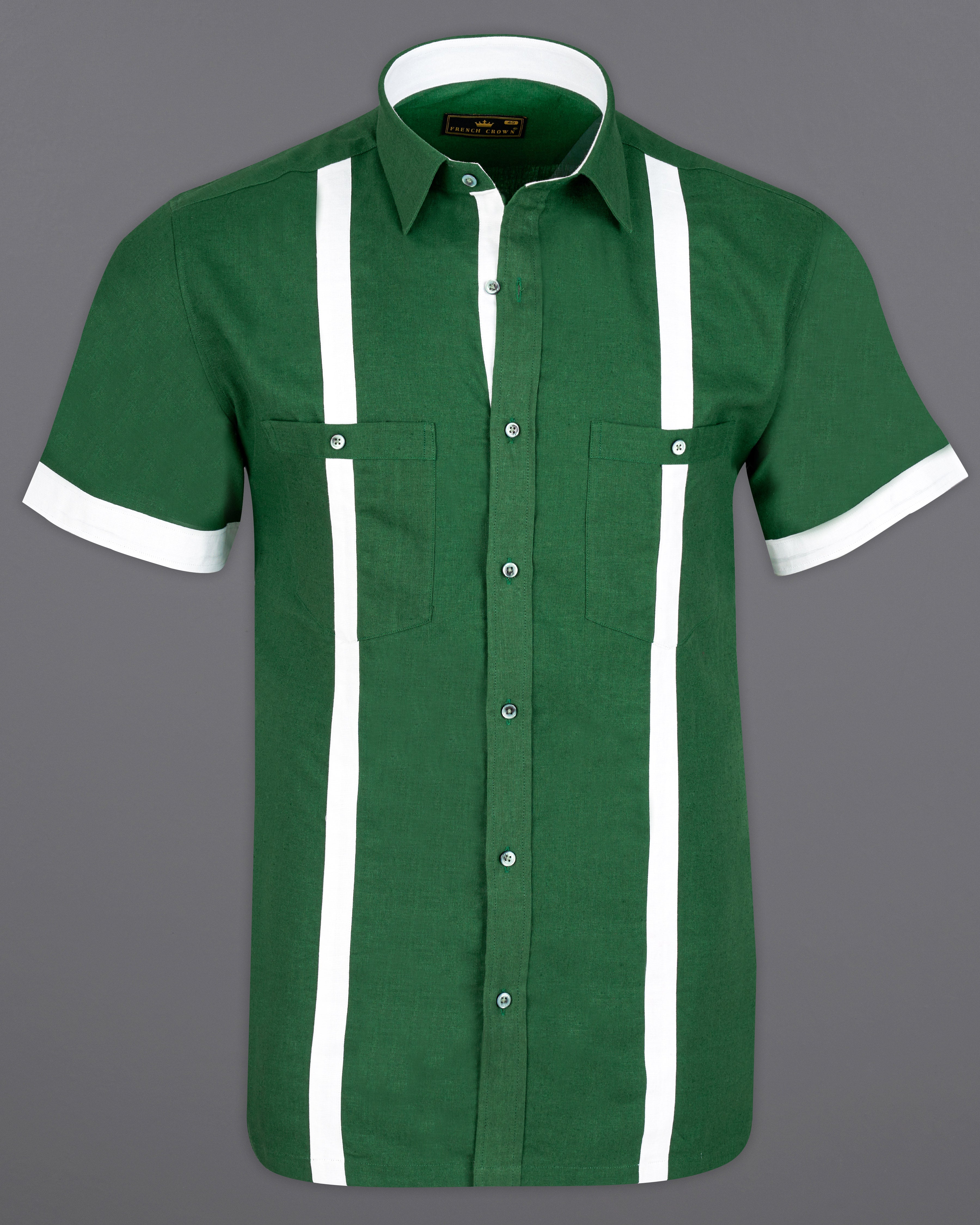 Pantation Green and White Striped Luxurious Linen Designer Shirt 9614-GR-P474-SS-H-38, 9614-GR-P474-SS-H-39, 9614-GR-P474-SS-H-40, 9614-GR-P474-SS-H-42, 9614-GR-P474-SS-H-44, 9614-GR-P474-SS-H-46, 9614-GR-P474-SS-H-48, 9614-GR-P474-SS-H-50, 9614-GR-P474-SS-H-52