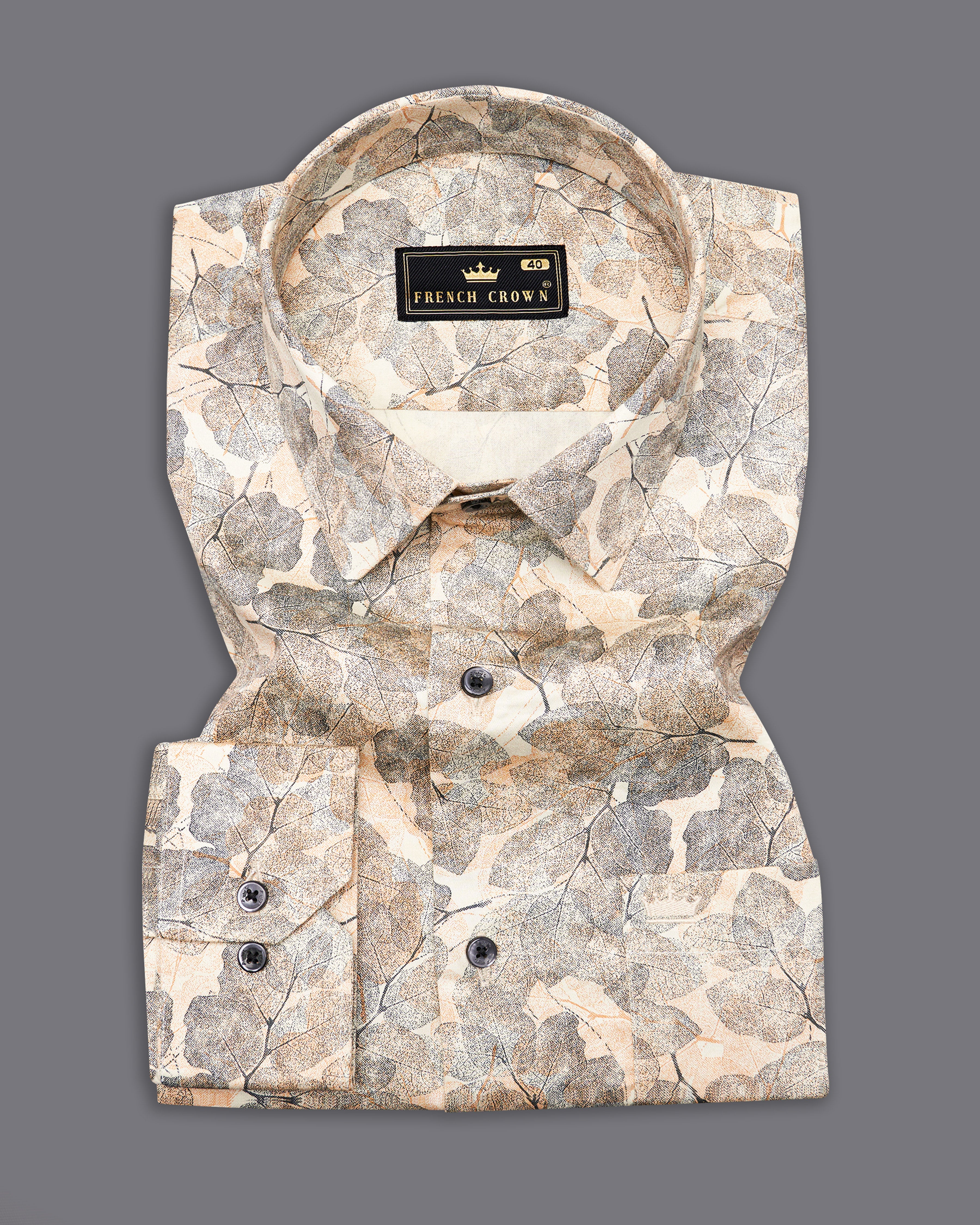 Soft Amber Beige With Leaves Printed Super Soft Premium Cotton Shirt 9690-BLK-38, 9690-BLK-H-38, 9690-BLK-39, 9690-BLK-H-39, 9690-BLK-40, 9690-BLK-H-40, 9690-BLK-42, 9690-BLK-H-42, 9690-BLK-44, 9690-BLK-H-44, 9690-BLK-46, 9690-BLK-H-46, 9690-BLK-48, 9690-BLK-H-48, 9690-BLK-50, 9690-BLK-H-50, 9690-BLK-52, 9690-BLK-H-52