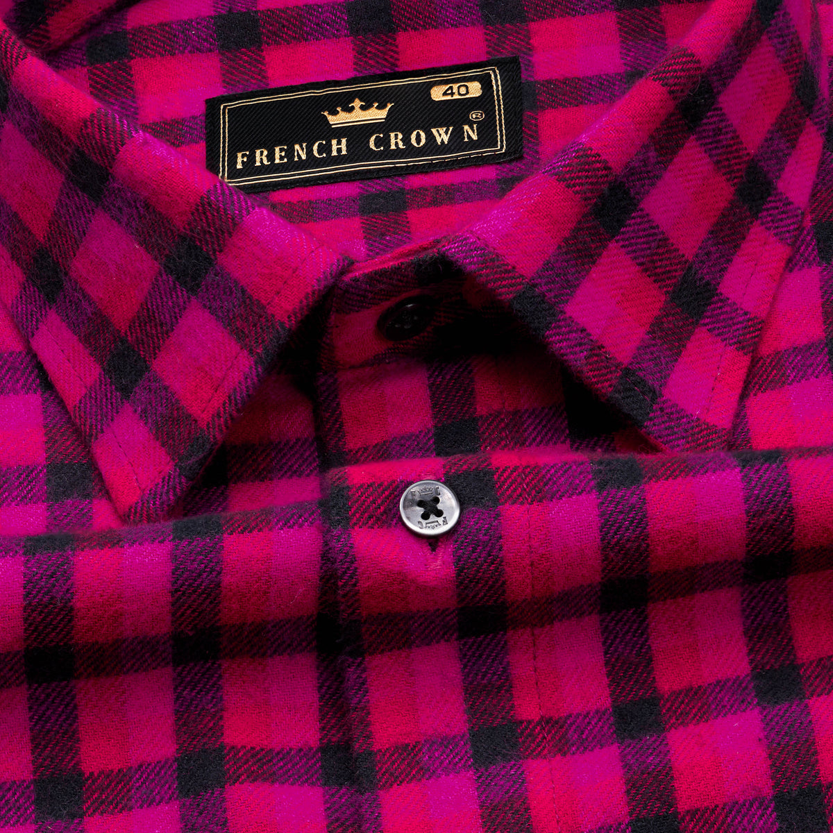 Men’s Buffalo Black Pink Plaid Flannel Shirt – Casual Button-Down For Fall, Winter & Layering