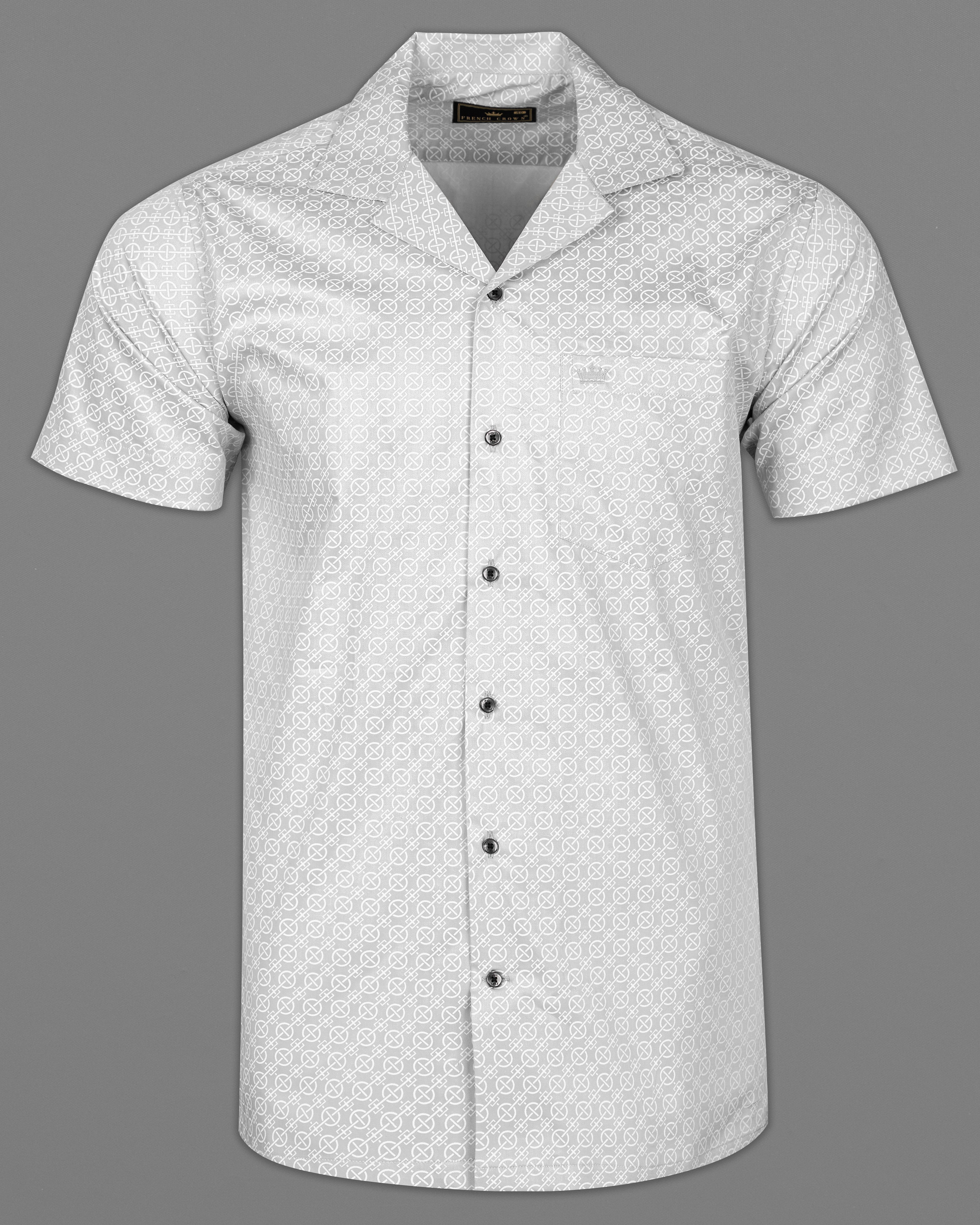 Nebula Gray and White Printed Super Soft Premium Cotton Half Sleeved Shirt 9695-CC-BLK-SS-38, 9695-CC-BLK-SS-39, 9695-CC-BLK-SS-40, 9695-CC-BLK-SS-42, 9695-CC-BLK-SS-44, 9695-CC-BLK-SS-46, 9695-CC-BLK-SS-48, 9695-CC-BLK-SS-50, 9695-CC-BLK-SS-52