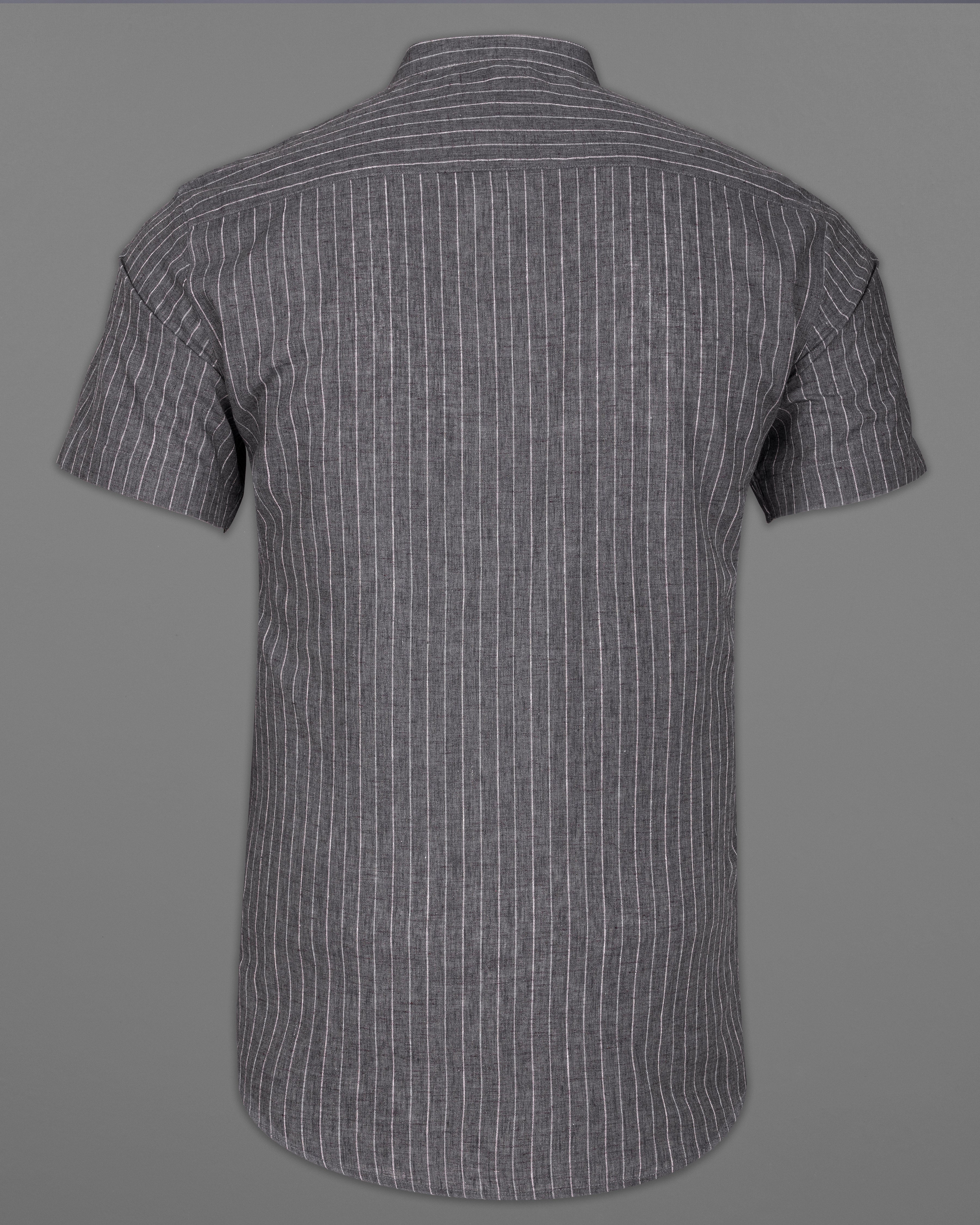 Vampire Gray with White Striped Luxurious Linen Half Sleeved Shirt 9696-CC-BLK-SS-38, 9696-CC-BLK-SS-39, 9696-CC-BLK-SS-40, 9696-CC-BLK-SS-42, 9696-CC-BLK-SS-44, 9696-CC-BLK-SS-46, 9696-CC-BLK-SS-48, 9696-CC-BLK-SS-50, 9696-CC-BLK-SS-52