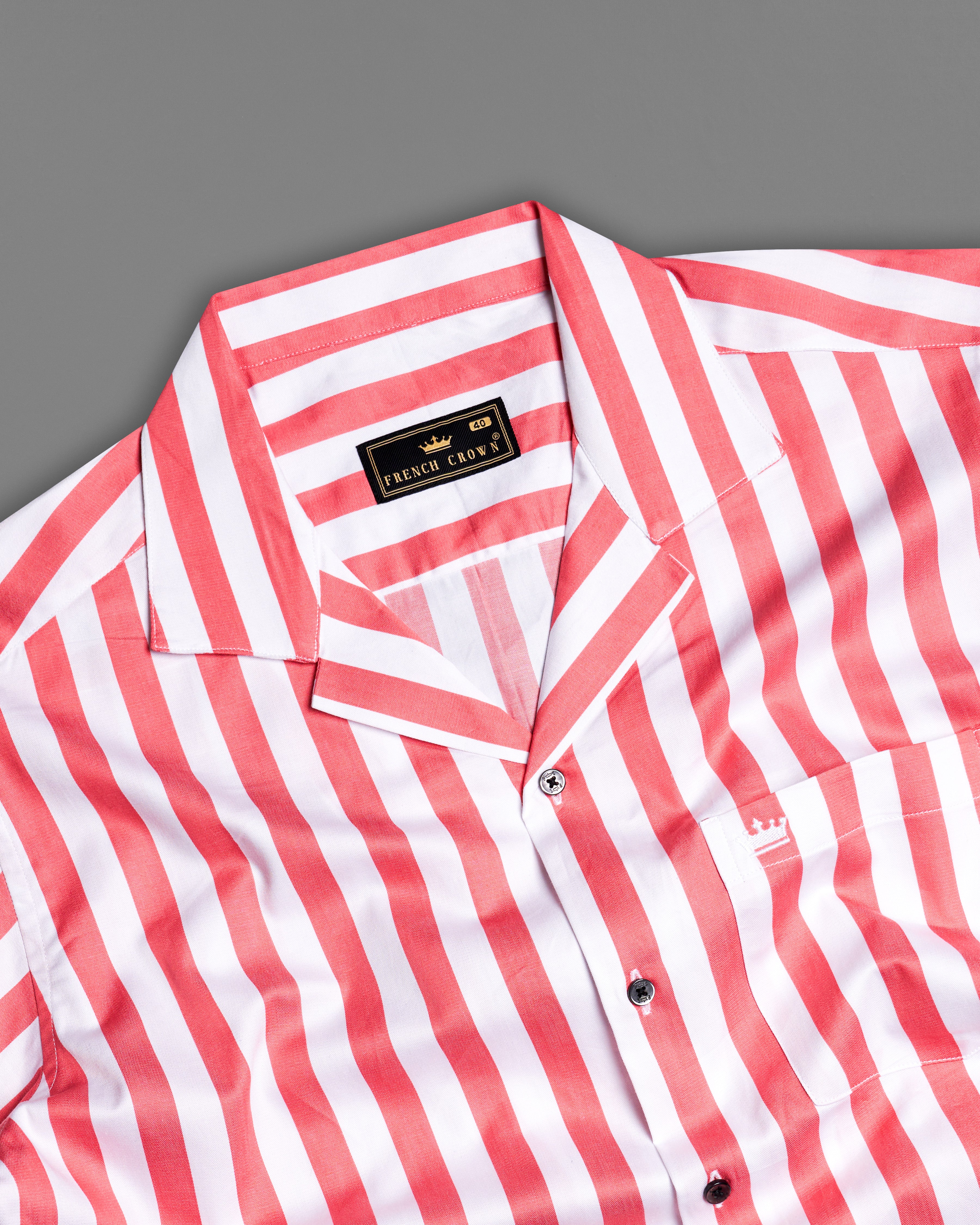 Geraldine Pink and White Striped Twill Premium Cotton Half Sleeved Shirt 9700-CC-BLK-SS-38, 9700-CC-BLK-SS-39, 9700-CC-BLK-SS-40, 9700-CC-BLK-SS-42, 9700-CC-BLK-SS-44, 9700-CC-BLK-SS-46, 9700-CC-BLK-SS-48, 9700-CC-BLK-SS-50, 9700-CC-BLK-SS-52