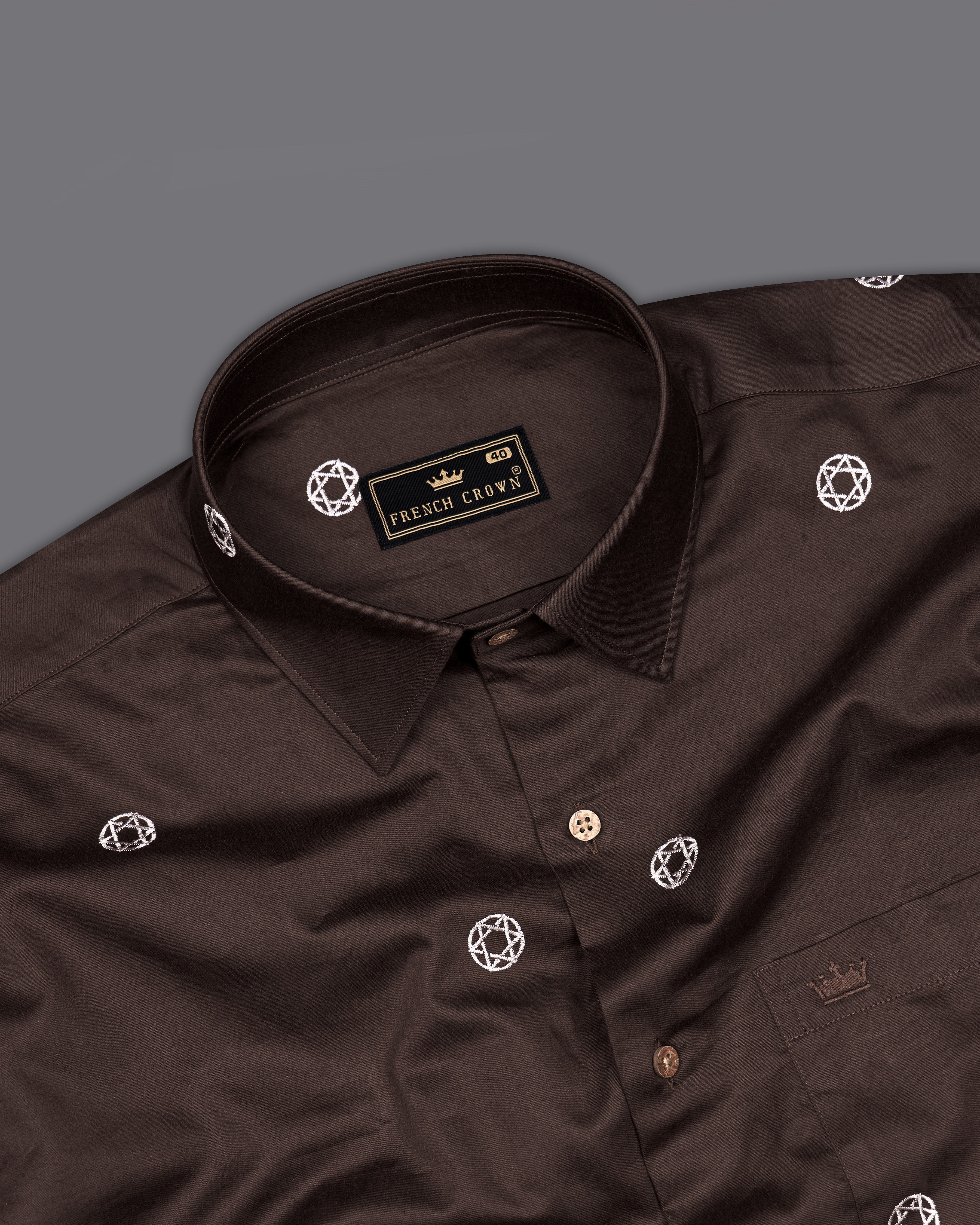 Woody Brown Embroidered Super Soft Premium Cotton Shirt  9711-CB-38, 9711-CB-H-38, 9711-CB-39, 9711-CB-H-39, 9711-CB-40, 9711-CB-H-40, 9711-CB-42, 9711-CB-H-42, 9711-CB-44, 9711-CB-H-44, 9711-CB-46, 9711-CB-H-46, 9711-CB-48, 9711-CB-H-48, 9711-CB-50, 9711-CB-H-50, 9711-CB-52, 9711-CB-H-52