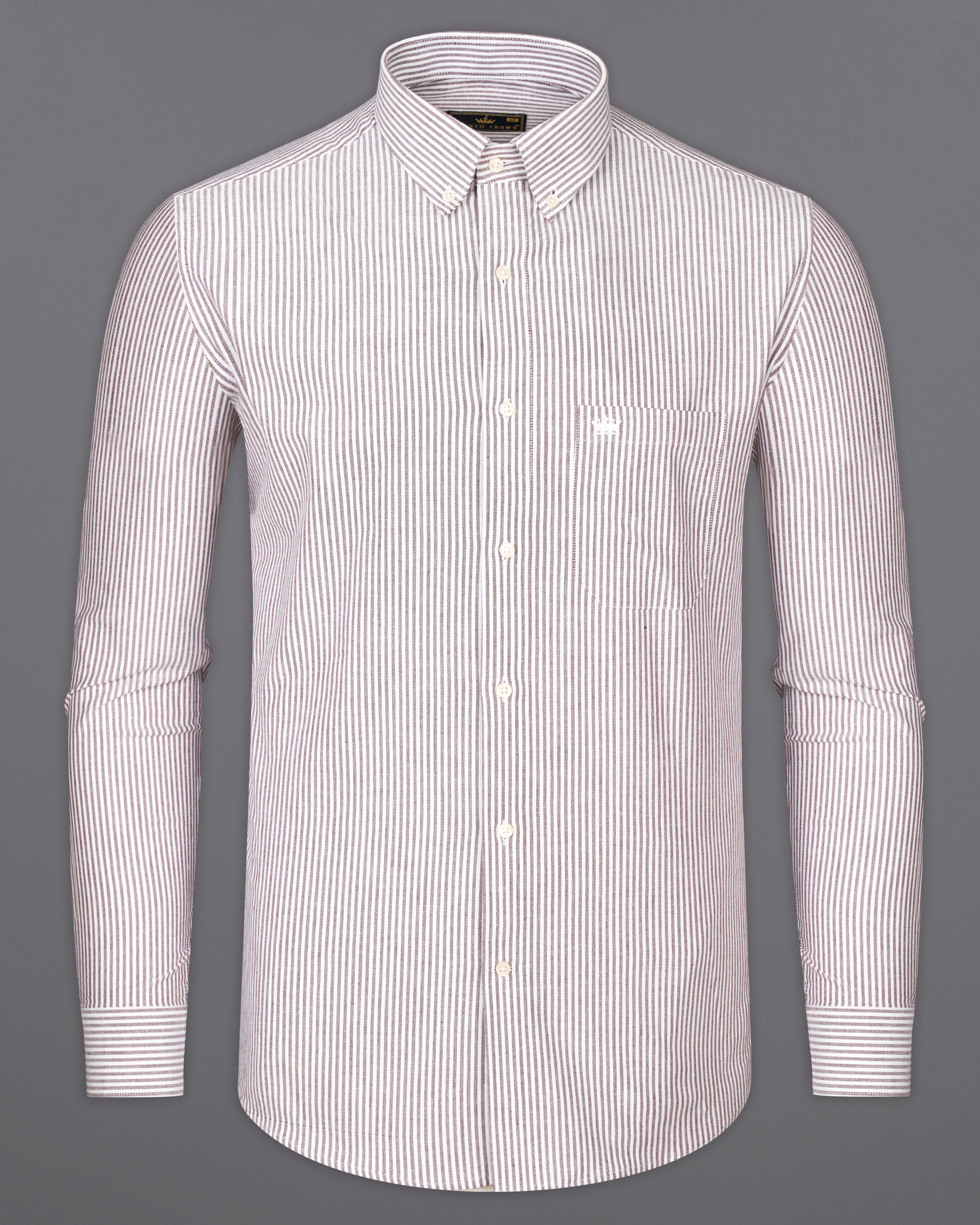 Cafe Noir Brown and White Striped Button Down Royal Oxford Shirt 9725-BD-38, 9725-BD-H-38, 9725-BD-39, 9725-BD-H-39, 9725-BD-40, 9725-BD-H-40, 9725-BD-42, 9725-BD-H-42, 9725-BD-44, 9725-BD-H-44, 9725-BD-46, 9725-BD-H-46, 9725-BD-48, 9725-BD-H-48, 9725-BD-50, 9725-BD-H-50, 9725-BD-52, 9725-BD-H-52
