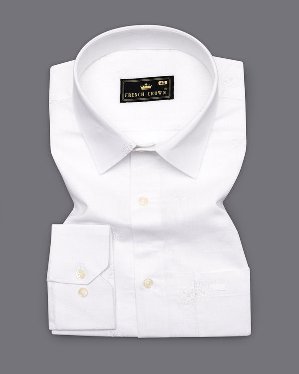 Bright White Embroidered Luxurious Linen Shirt 9726-38, 9726-H-38, 9726-39, 9726-H-39, 9726-40, 9726-H-40, 9726-42, 9726-H-42, 9726-44, 9726-H-44, 9726-46, 9726-H-46, 9726-48, 9726-H-48, 9726-50, 9726-H-50, 9726-52, 9726-H-52