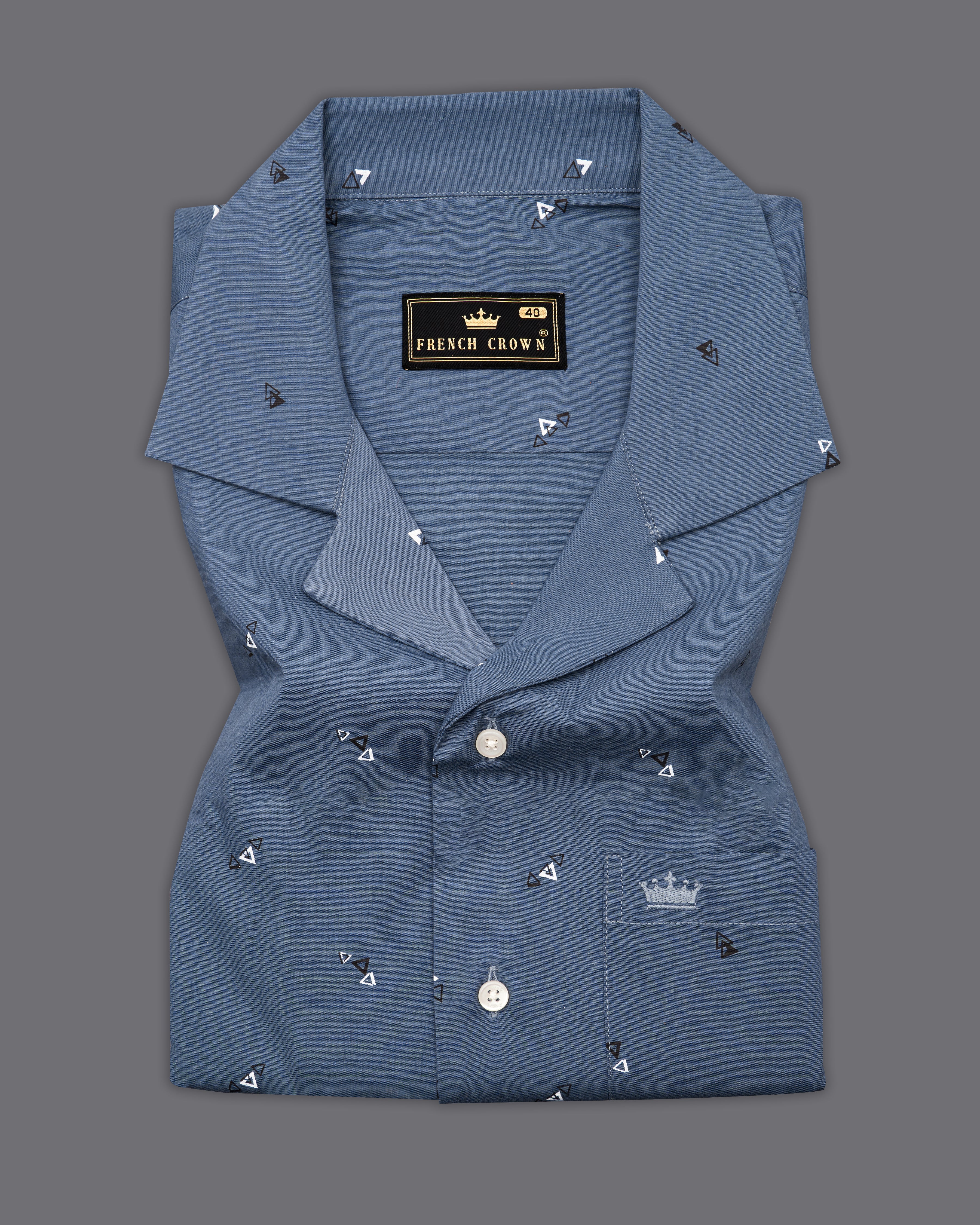 Waikawa Blue Printed Premium Cotton Half Sleeves Shirt 9784-CC-SS-38, 9784-CC-SS-39, 9784-CC-SS-40, 9784-CC-SS-42, 9784-CC-SS-44, 9784-CC-SS-46, 9784-CC-SS-48, 9784-CC-SS-50, 9784-CC-SS-52