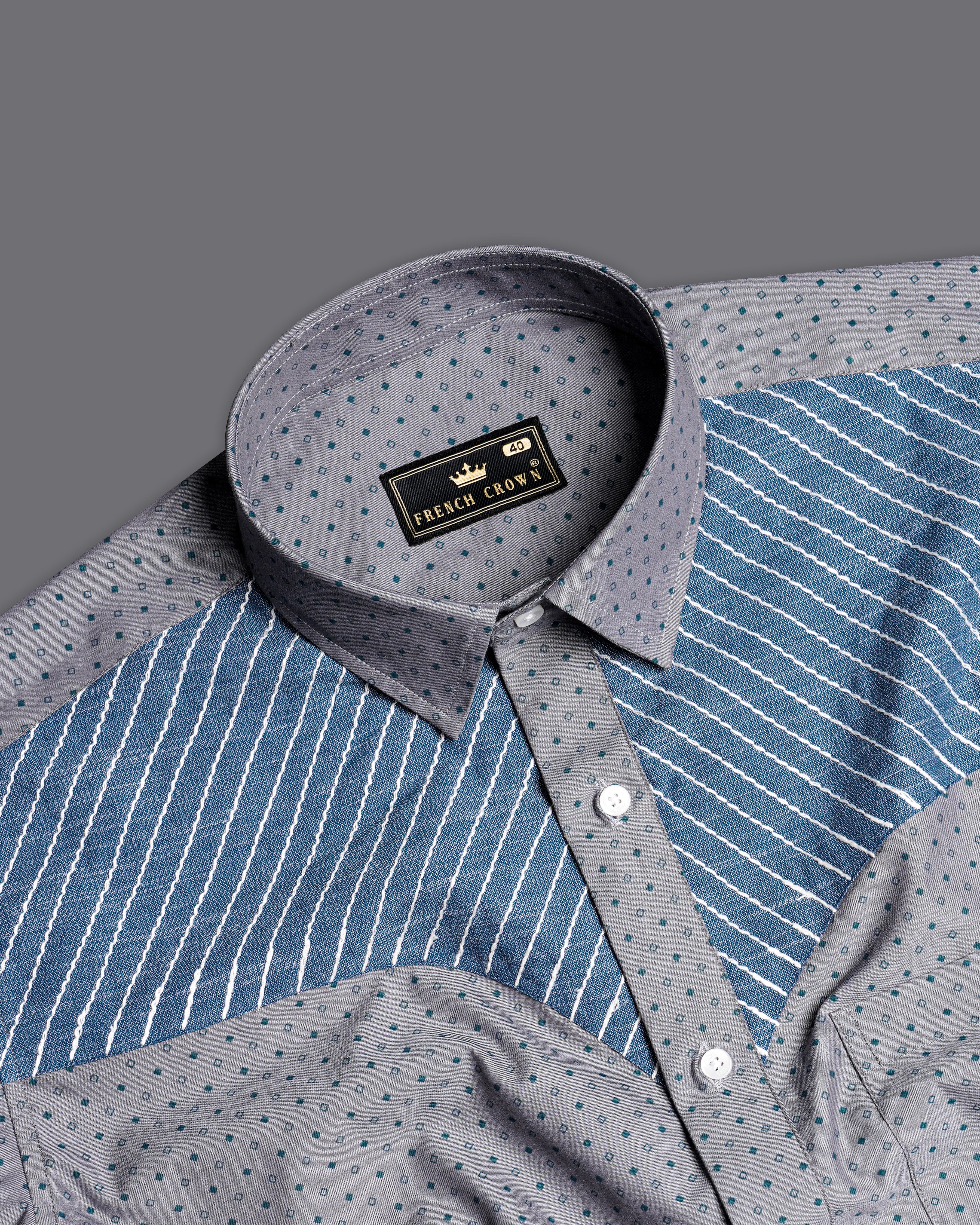 Mountain Gray with Plantation Blue Patchwork Premium Cotton Designer Shirt 9865-P318-38, 9865-P318-H-38, 9865-P318-39, 9865-P318-H-39, 9865-P318-40, 9865-P318-H-40, 9865-P318-42, 9865-P318-H-42, 9865-P318-44, 9865-P318-H-44, 9865-P318-46, 9865-P318-H-46, 9865-P318-48, 9865-P318-H-48, 9865-P318-50, 9865-P318-H-50, 9865-P318-52, 9865-P318-H-52