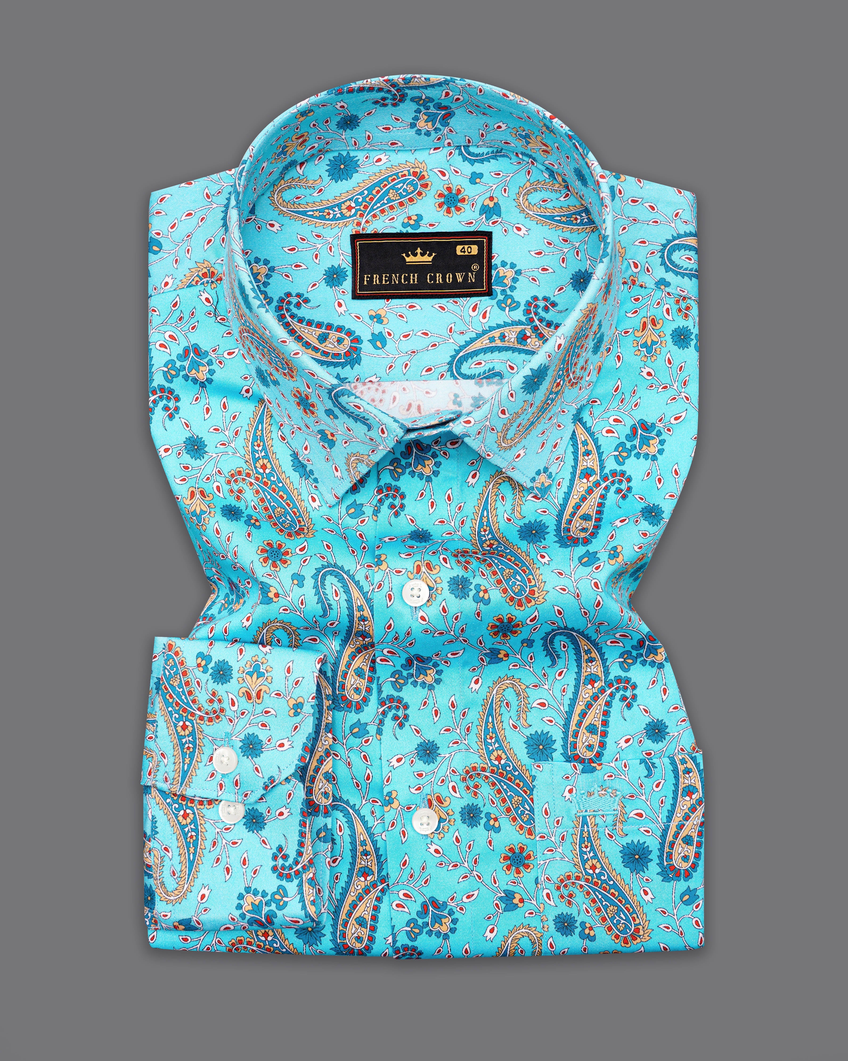 Tiffany Aqua Blue Paisley Printed Super Soft Premium Cotton Shirt 9890-38, 9890-H-38, 9890-39, 9890-H-39, 9890-40, 9890-H-40, 9890-42, 9890-H-42, 9890-44, 9890-H-44, 9890-46, 9890-H-46, 9890-48, 9890-H-48, 9890-50, 9890-H-50, 9890-52, 9890-H-52