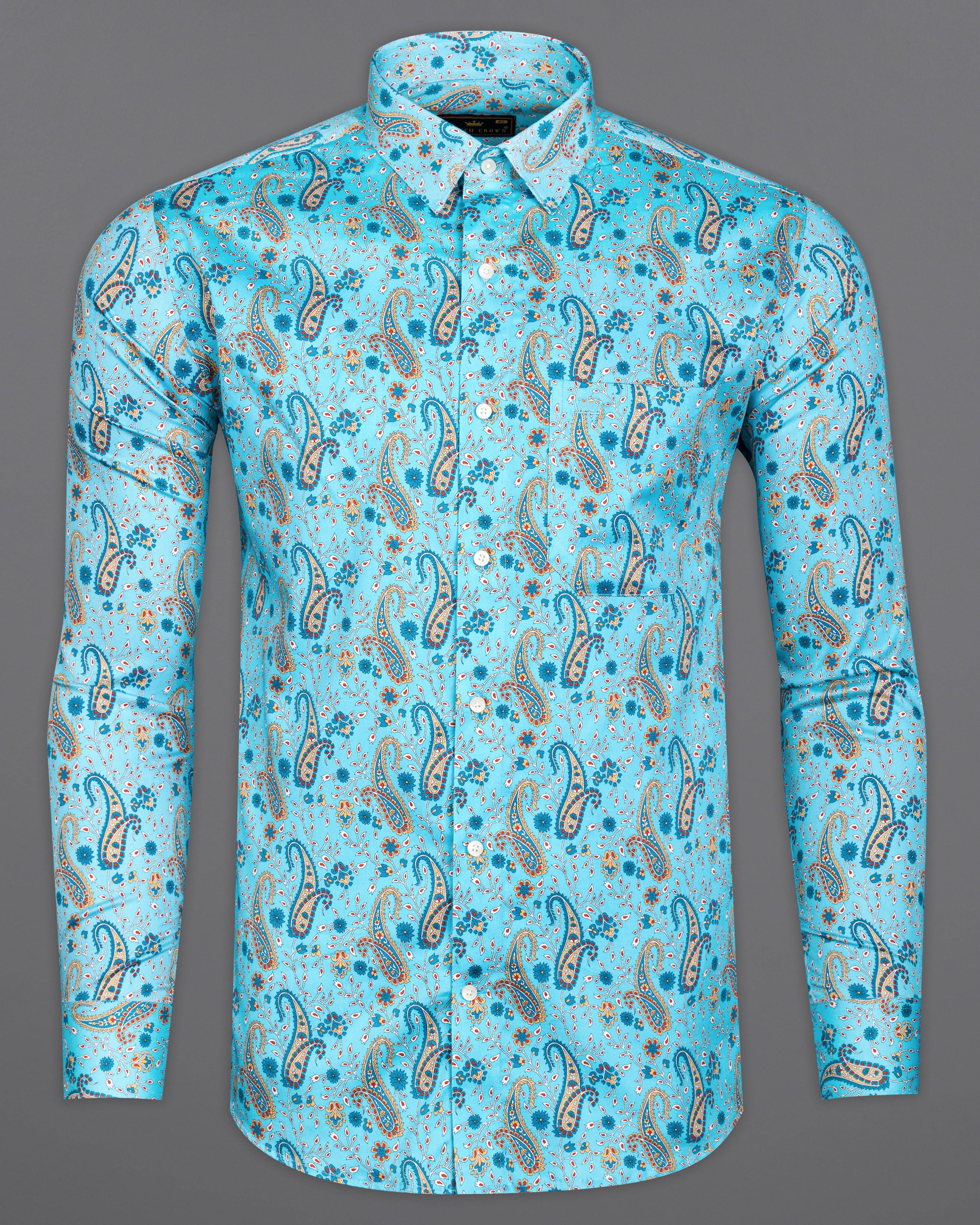 Tiffany Aqua Blue Paisley Printed Super Soft Premium Cotton Shirt 9890-38, 9890-H-38, 9890-39, 9890-H-39, 9890-40, 9890-H-40, 9890-42, 9890-H-42, 9890-44, 9890-H-44, 9890-46, 9890-H-46, 9890-48, 9890-H-48, 9890-50, 9890-H-50, 9890-52, 9890-H-52