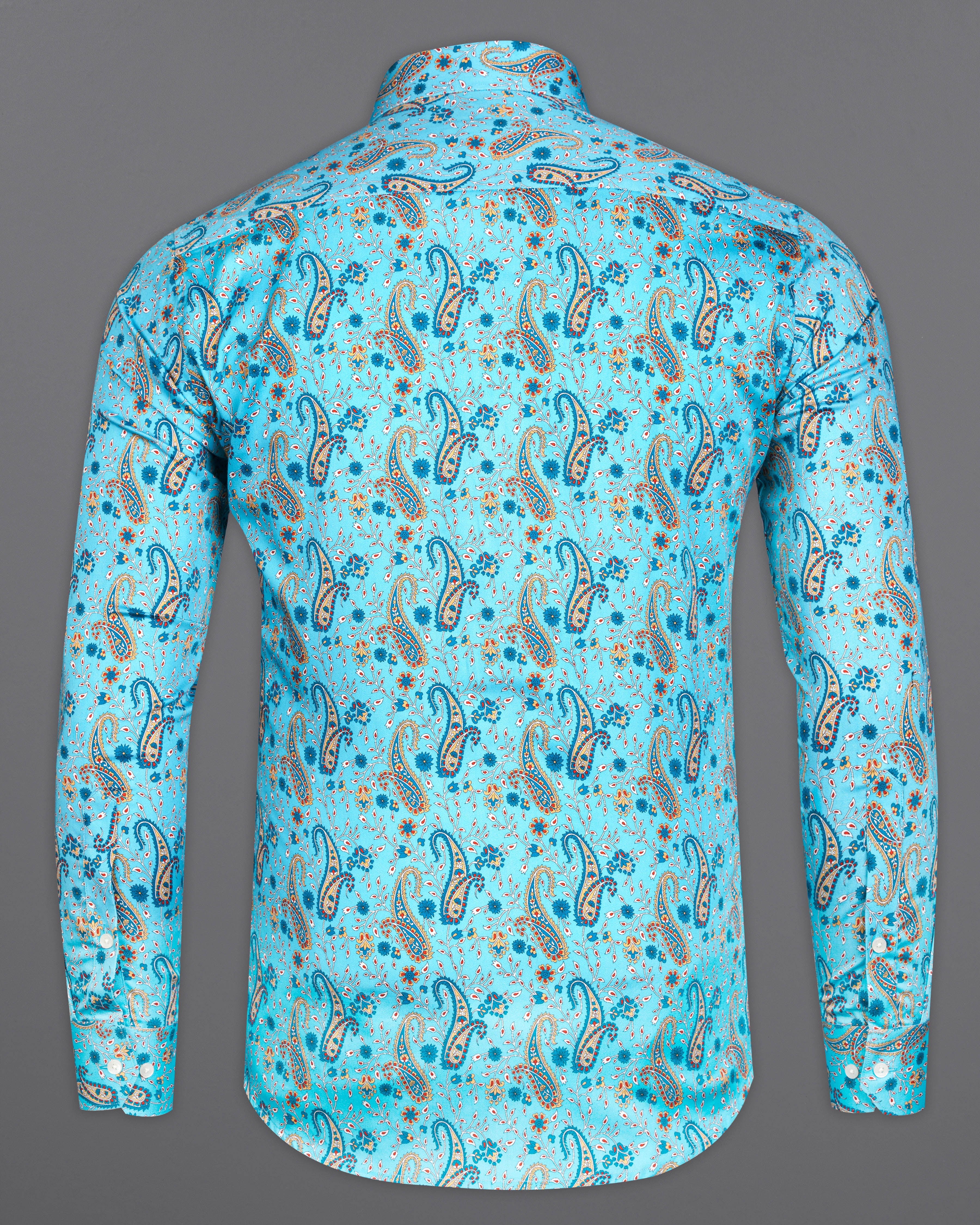 Tiffany Aqua Blue Paisley Printed Super Soft Premium Cotton Shirt 9890-38, 9890-H-38, 9890-39, 9890-H-39, 9890-40, 9890-H-40, 9890-42, 9890-H-42, 9890-44, 9890-H-44, 9890-46, 9890-H-46, 9890-48, 9890-H-48, 9890-50, 9890-H-50, 9890-52, 9890-H-52