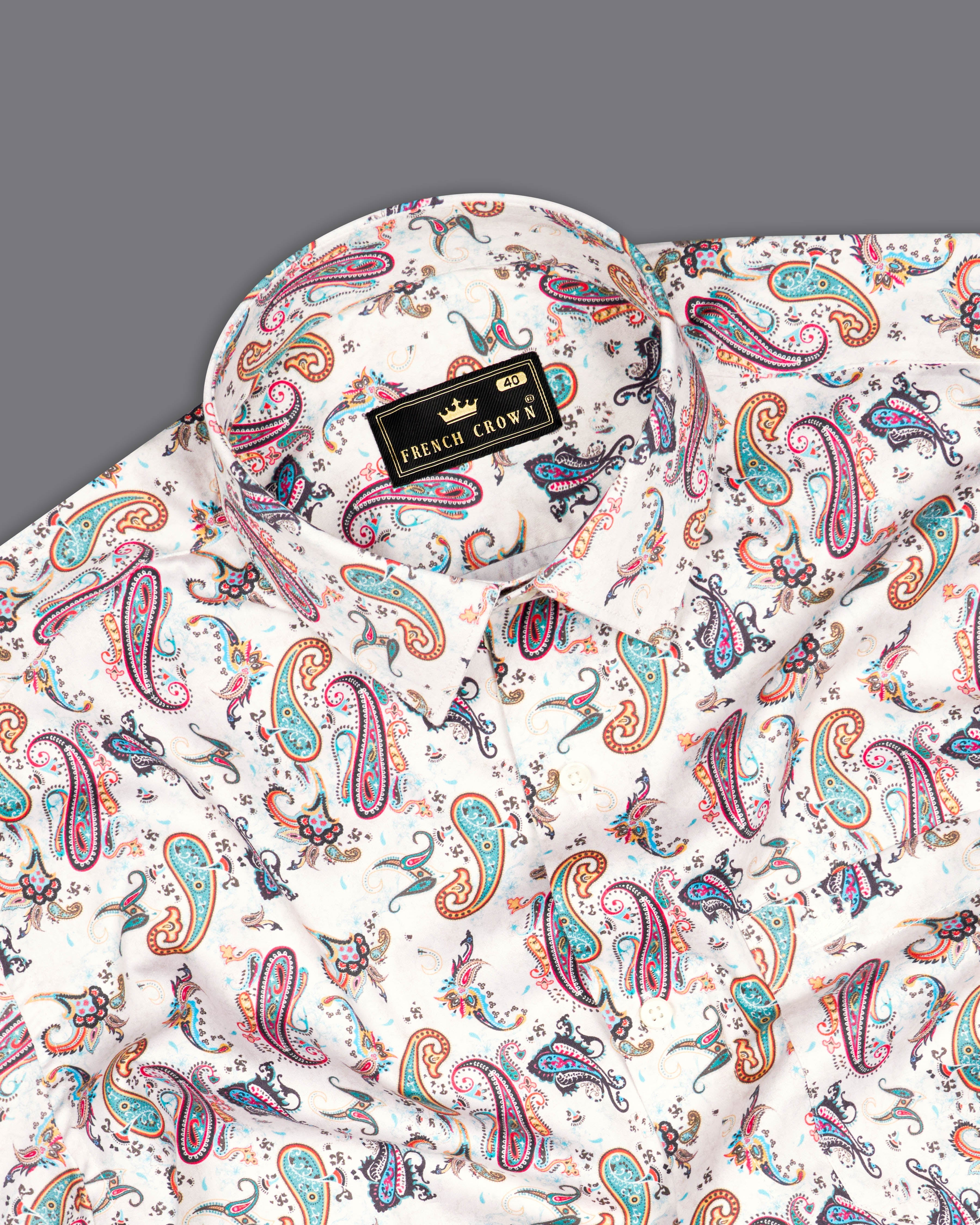 Porcelain Cream Multicolour Paisley Printed Super Soft Premium Cotton Shirt 9902-38, 9902-H-38, 9902-39, 9902-H-39, 9902-40, 9902-H-40, 9902-42, 9902-H-42, 9902-44, 9902-H-44, 9902-46, 9902-H-46, 9902-48, 9902-H-48, 9902-50, 9902-H-50, 9902-52, 9902-H-52