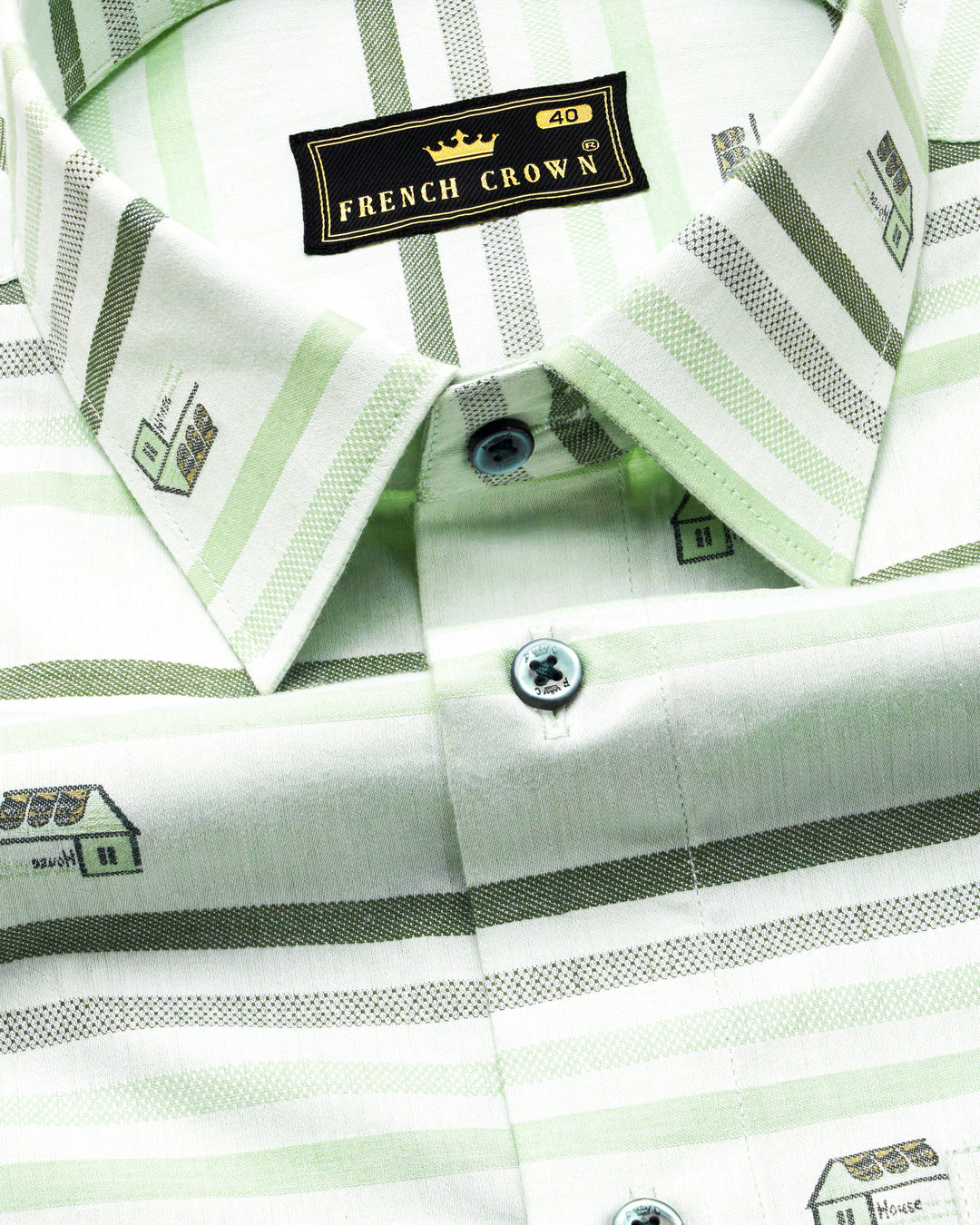 Catskill with Surf Crest Green Casual Stripes Premium Cotton Shirt