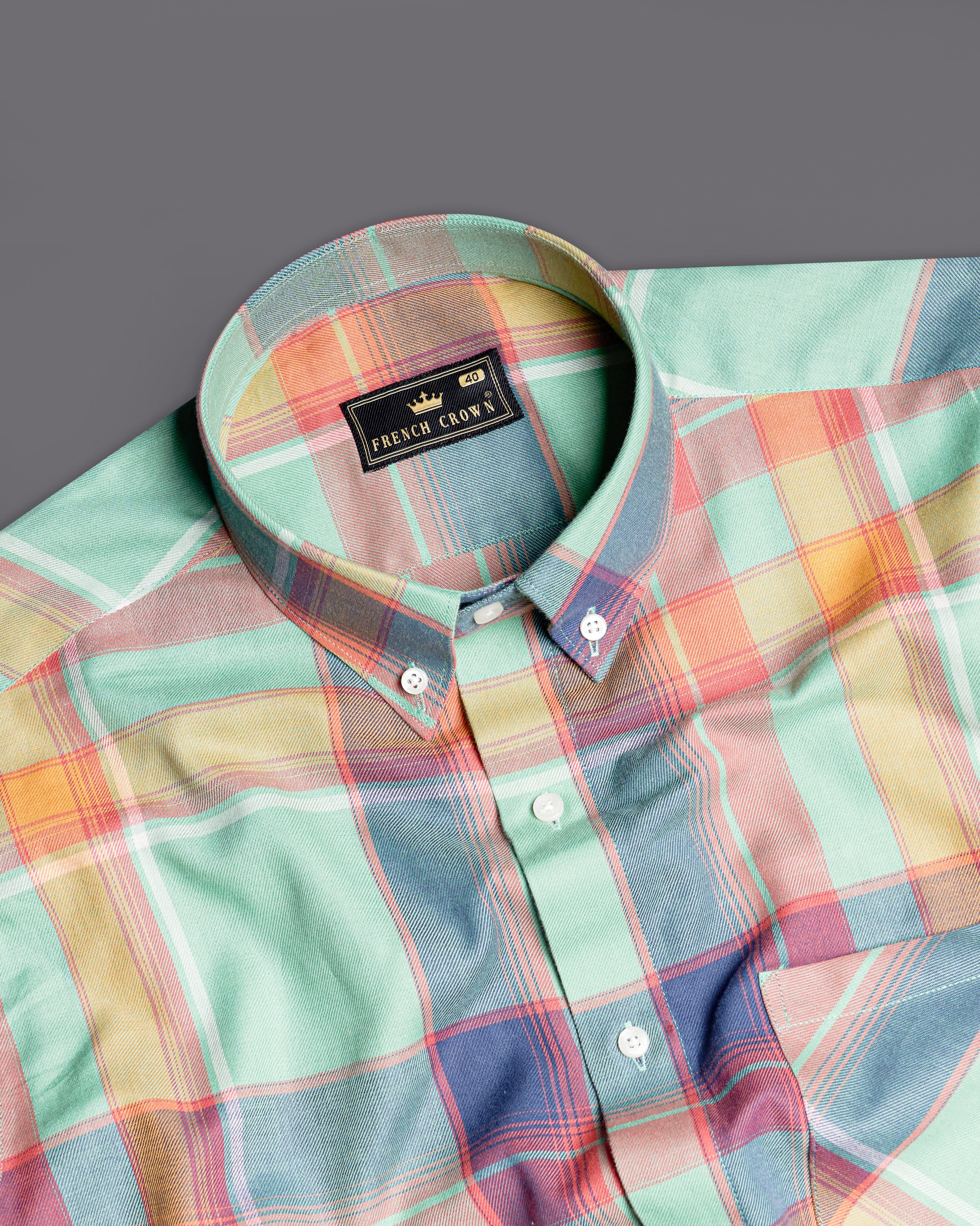 Pastel Ocean Green with Japonica Peach Twill Plaid Premium Cotton Shirt 9907-BD-38, 9907-BD-H-38, 9907-BD-39, 9907-BD-H-39, 9907-BD-40, 9907-BD-H-40, 9907-BD-42, 9907-BD-H-42, 9907-BD-44, 9907-BD-H-44, 9907-BD-46, 9907-BD-H-46, 9907-BD-48, 9907-BD-H-48, 9907-BD-50, 9907-BD-H-50, 9907-BD-52, 9907-BD-H-52