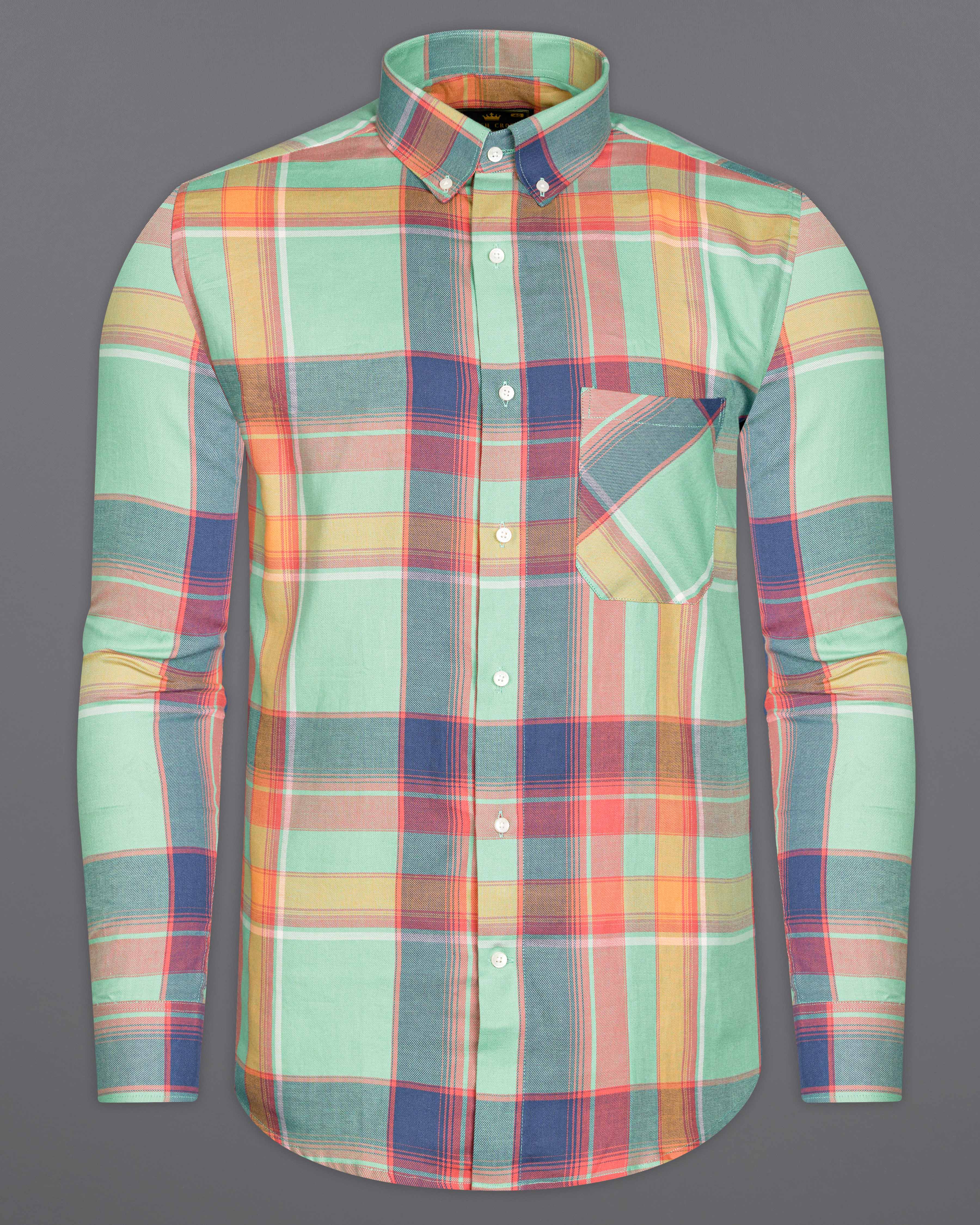 Pastel Ocean Green with Japonica Peach Twill Plaid Premium Cotton Shirt 9907-BD-38, 9907-BD-H-38, 9907-BD-39, 9907-BD-H-39, 9907-BD-40, 9907-BD-H-40, 9907-BD-42, 9907-BD-H-42, 9907-BD-44, 9907-BD-H-44, 9907-BD-46, 9907-BD-H-46, 9907-BD-48, 9907-BD-H-48, 9907-BD-50, 9907-BD-H-50, 9907-BD-52, 9907-BD-H-52