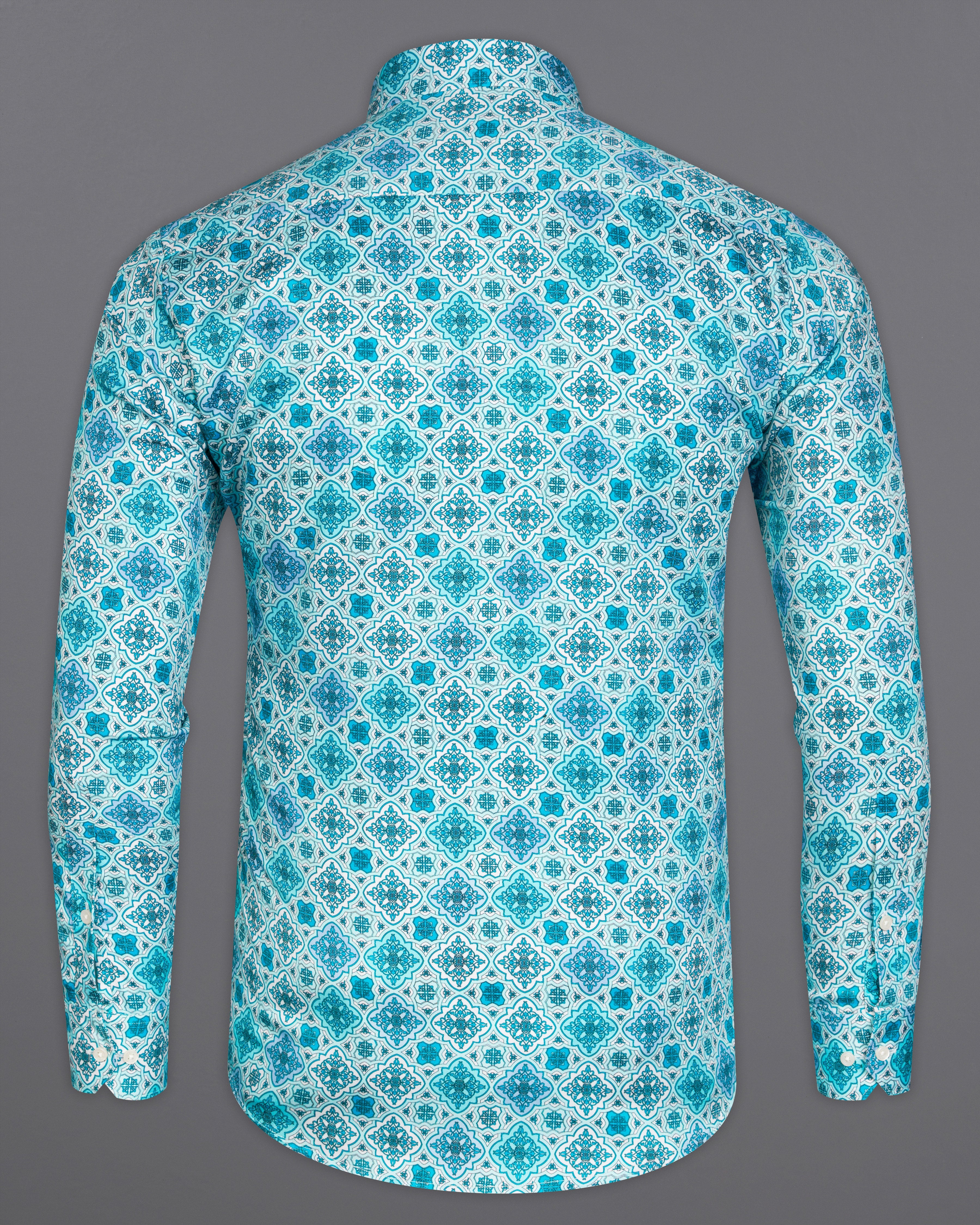 Turquoise Blue and White Indian Style Printed Super Soft Premium Cotton Shirt 9908-38, 9908-H-38, 9908-39, 9908-H-39, 9908-40, 9908-H-40, 9908-42, 9908-H-42, 9908-44, 9908-H-44, 9908-46, 9908-H-46, 9908-48, 9908-H-48, 9908-50, 9908-H-50, 9908-52, 9908-H-52