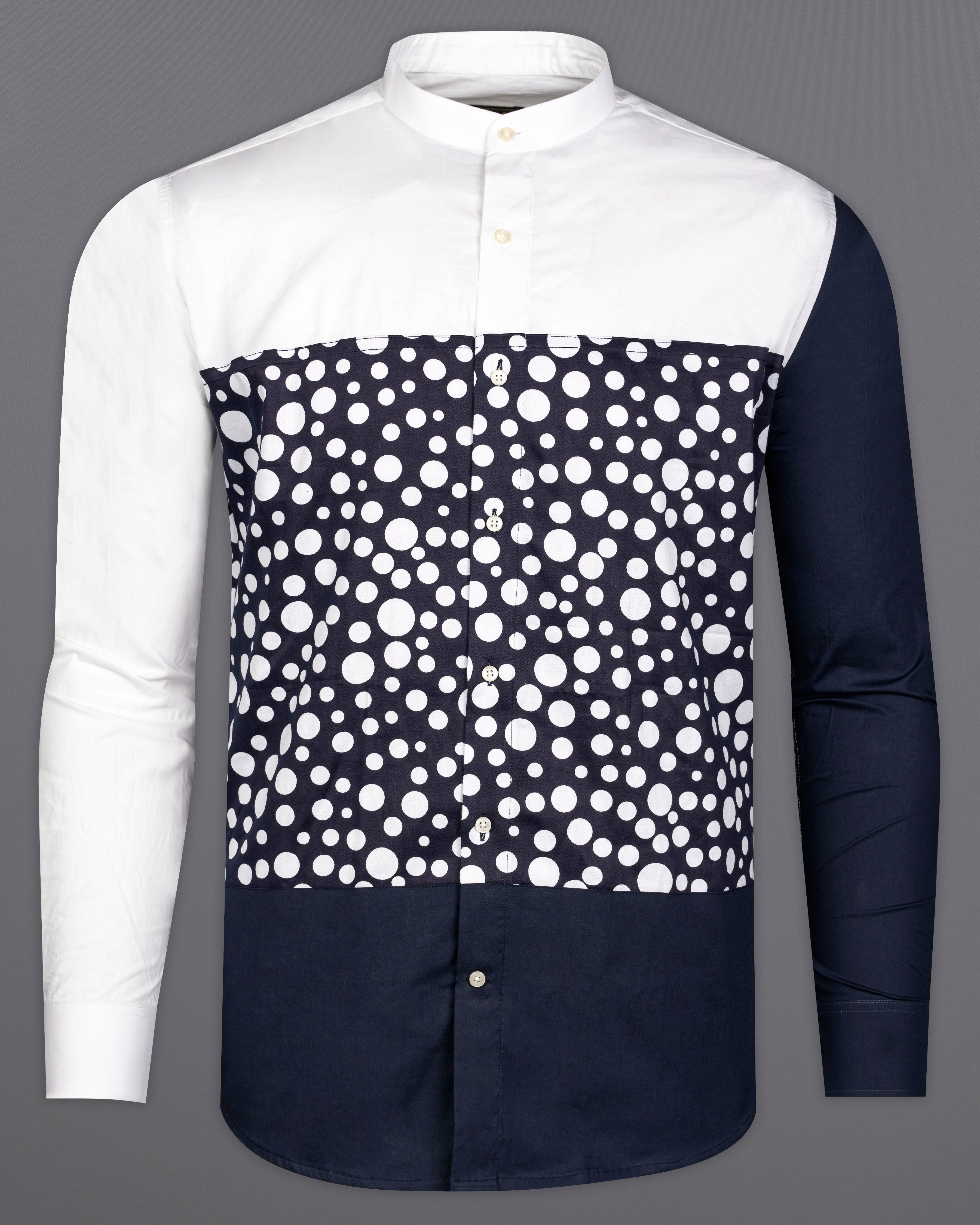 Bright White with Outer Space Blue Polka Premium Cotton Designer Shirt 9938-38, 9937-M-P229-38, 9938-39, 9937-M-P229-39, 9938-40, 9937-M-P229-40, 9938-42, 9937-M-P229-42, 9938-44, 9937-M-P229-44, 9938-46, 9937-M-P229-46, 9938-48, 9937-M-P229-48, 9938-50, 9937-M-P229-50, 9938-52, 9937-M-P229-52