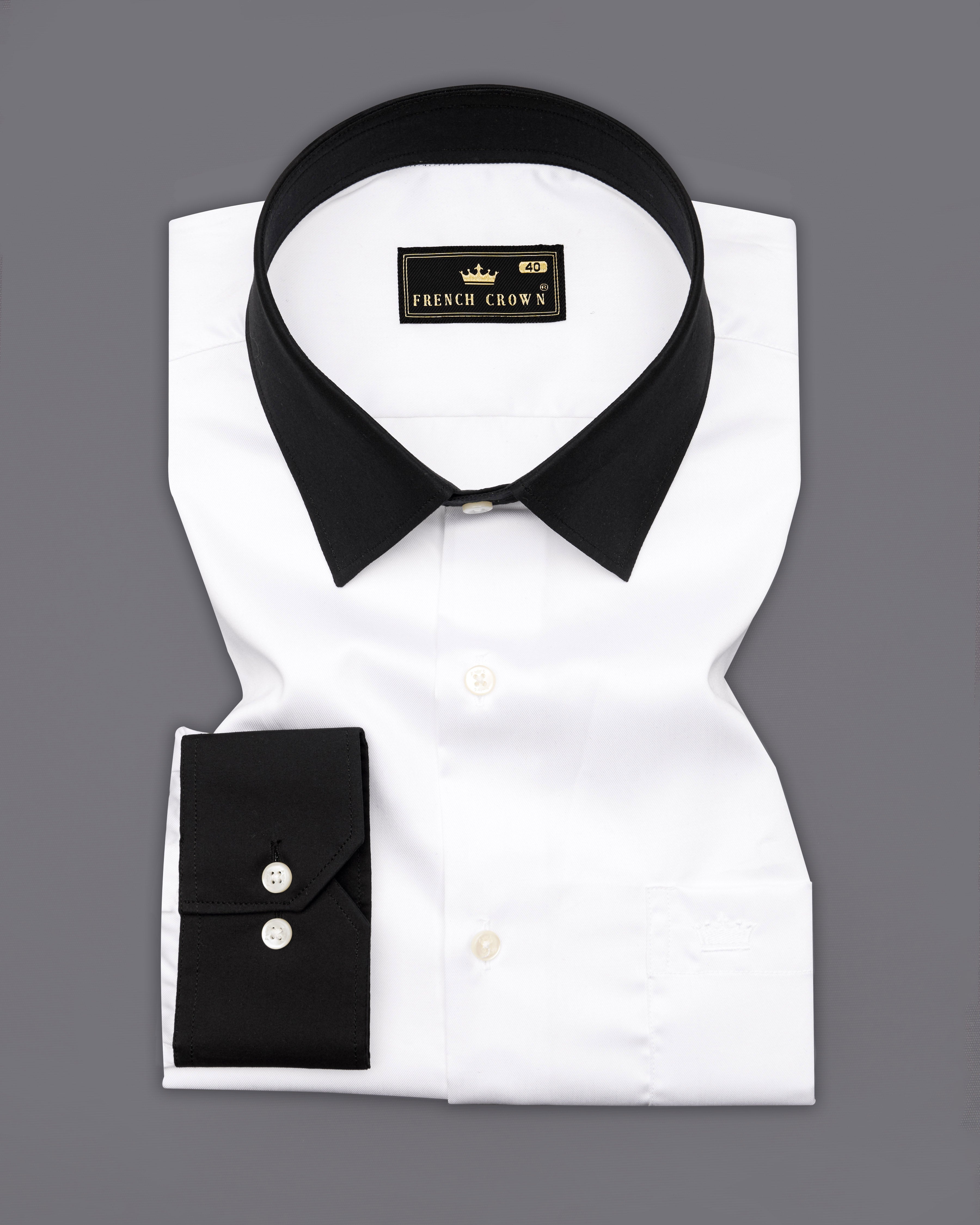 Bright White with Black Cuffs and Collar Twill Premium Cotton Shirt 9945-BCC-38, 9945-BCC-H-38, 9945-BCC-39, 9945-BCC-H-39, 9945-BCC-40, 9945-BCC-H-40, 9945-BCC-42, 9945-BCC-H-42, 9945-BCC-44, 9945-BCC-H-44, 9945-BCC-46, 9945-BCC-H-46, 9945-BCC-48, 9945-BCC-H-48, 9945-BCC-50, 9945-BCC-H-50, 9945-BCC-52, 9945-BCC-H-52 