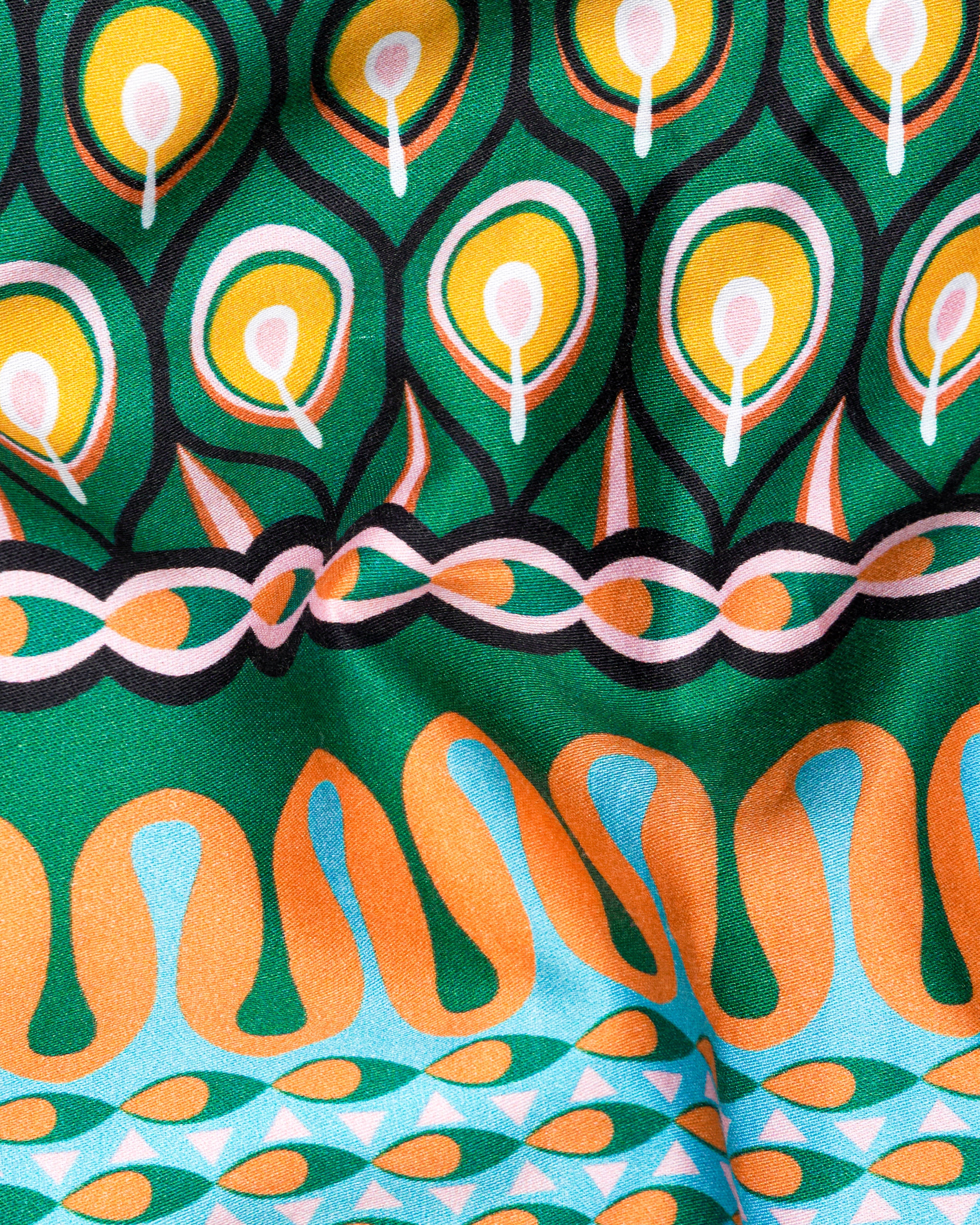 Aquamarine Green with Cantaloupe Orange Multicolour Ankara Pattern Super Soft Premium Cotton Shirt 9957-CC-SS-GR-38, 9957-CC-SS-GR-39, 9957-CC-SS-GR-40, 9957-CC-SS-GR-42, 9957-CC-SS-GR-44, 9957-CC-SS-GR-46, 9957-CC-SS-GR-48, 9957-CC-SS-GR-50, 9957-CC-SS-GR-52