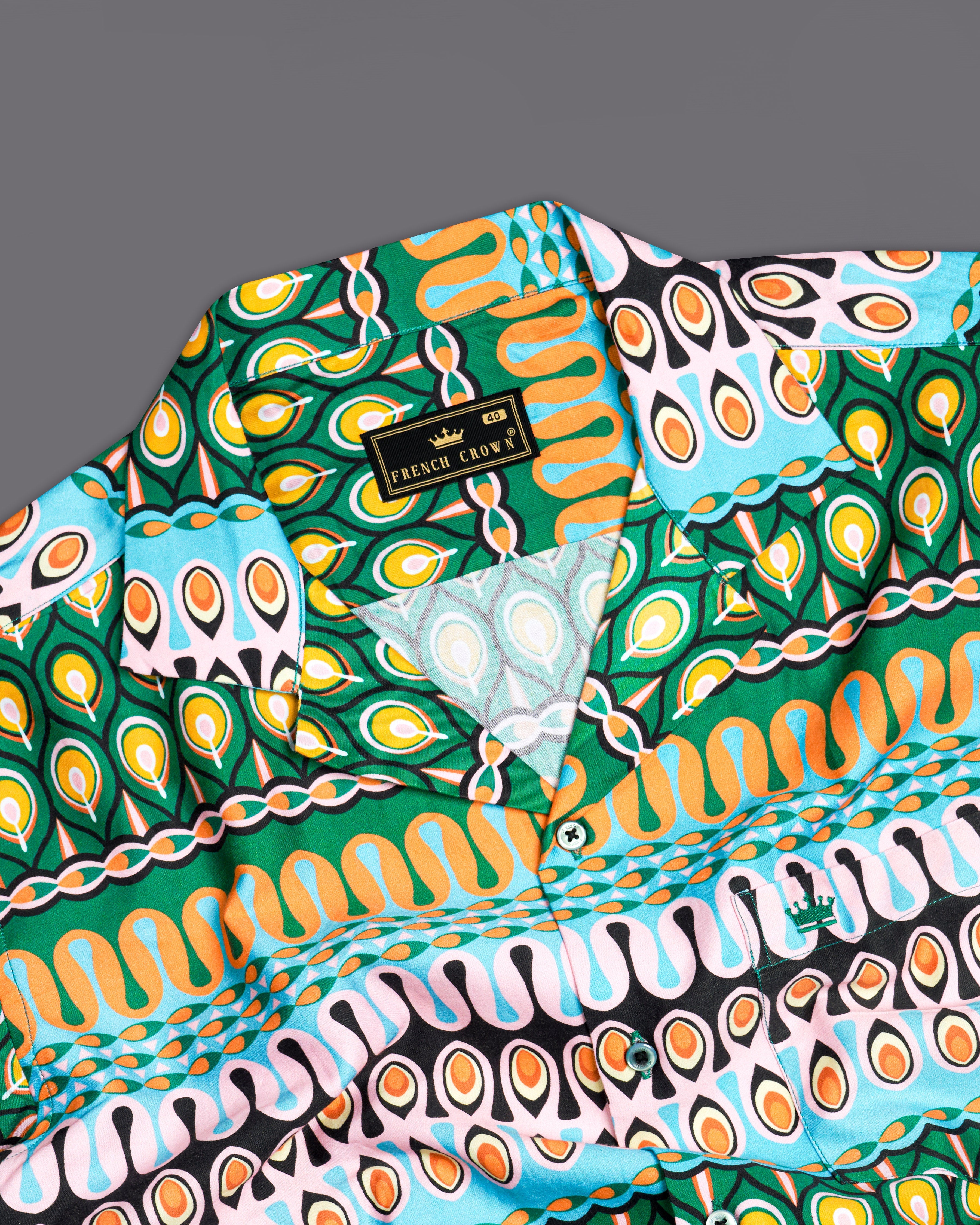 Aquamarine Green with Cantaloupe Orange Multicolour Ankara Pattern Super Soft Premium Cotton Shirt 9957-CC-SS-GR-38, 9957-CC-SS-GR-39, 9957-CC-SS-GR-40, 9957-CC-SS-GR-42, 9957-CC-SS-GR-44, 9957-CC-SS-GR-46, 9957-CC-SS-GR-48, 9957-CC-SS-GR-50, 9957-CC-SS-GR-52