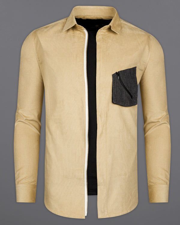 Brandy Brown Corduroy Designer Overshirt/Shacket With Zipper Fastening