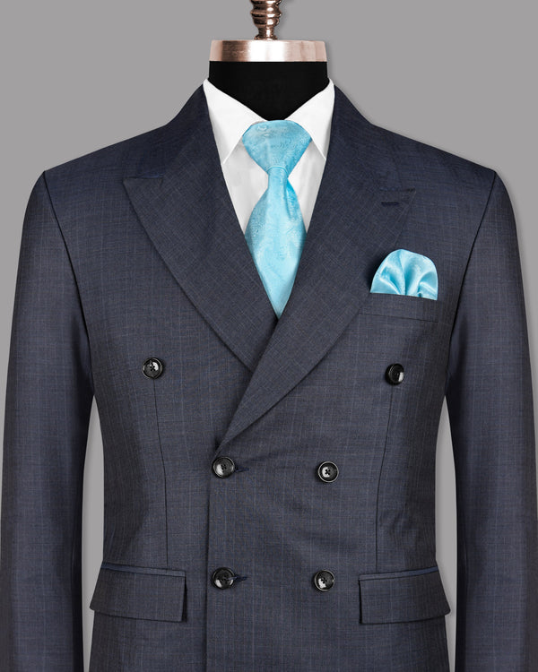 Ship Gray with Blue Tonal Subtle Checked Double Breasted Blazer BL1033-DB-48, BL1033-DB-50, BL1033-DB-60, BL1033-DB-58, BL1033-DB-44, BL1033-DB-36, BL1033-DB-40, BL1033-DB-42, BL1033-DB-56, BL1033-DB-52, BL1033-DB-54, BL1033-DB-38, BL1033-DB-46
