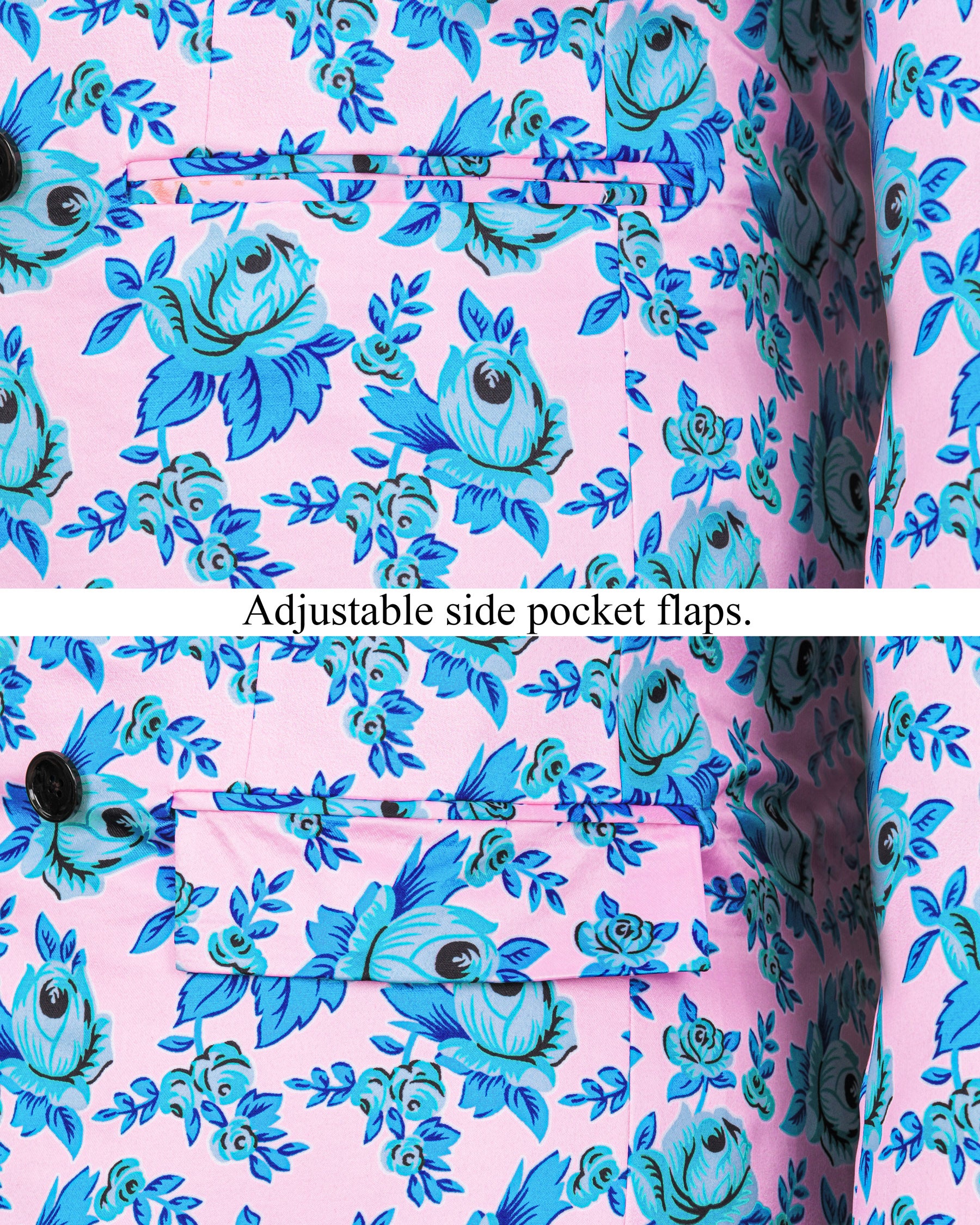 Azalea Pink with Shakespeare Blue Flower Printed Super Soft Premium Designer Blazer