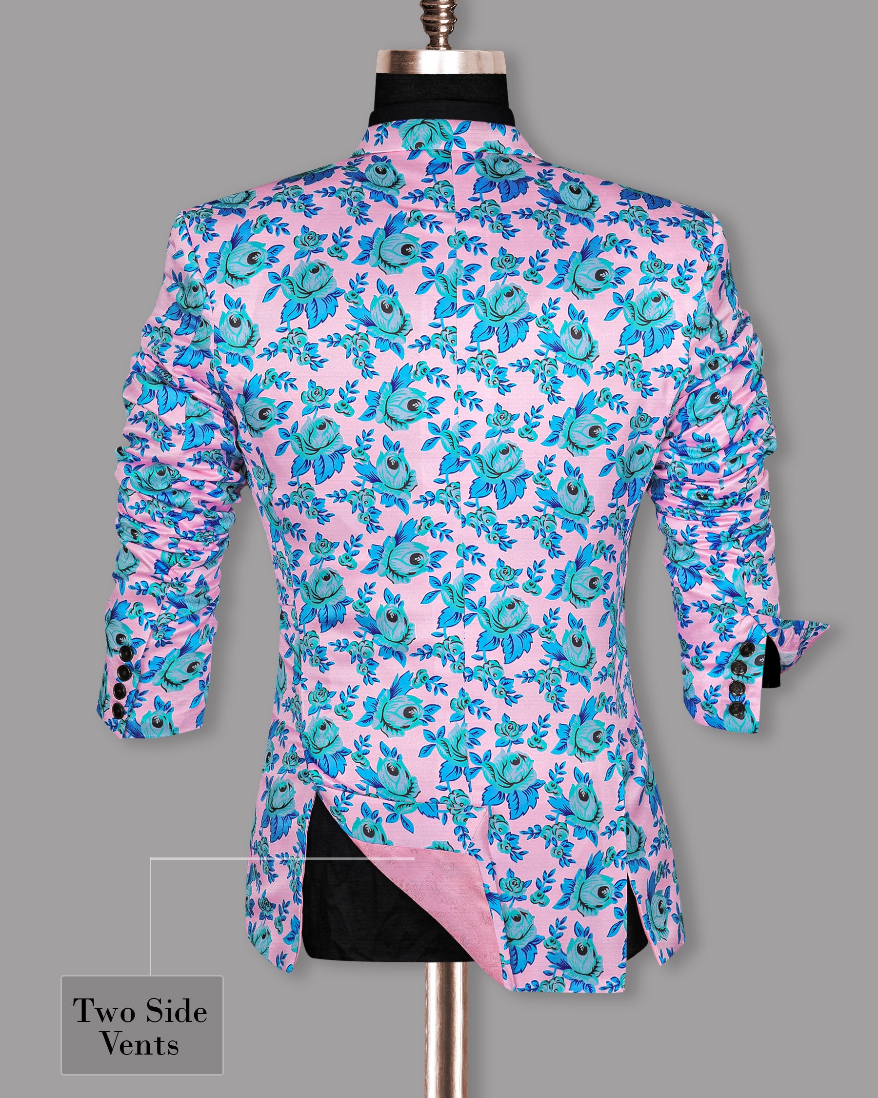 Azalea Pink with Shakespeare Blue Flower Printed Super Soft Premium Designer Blazer