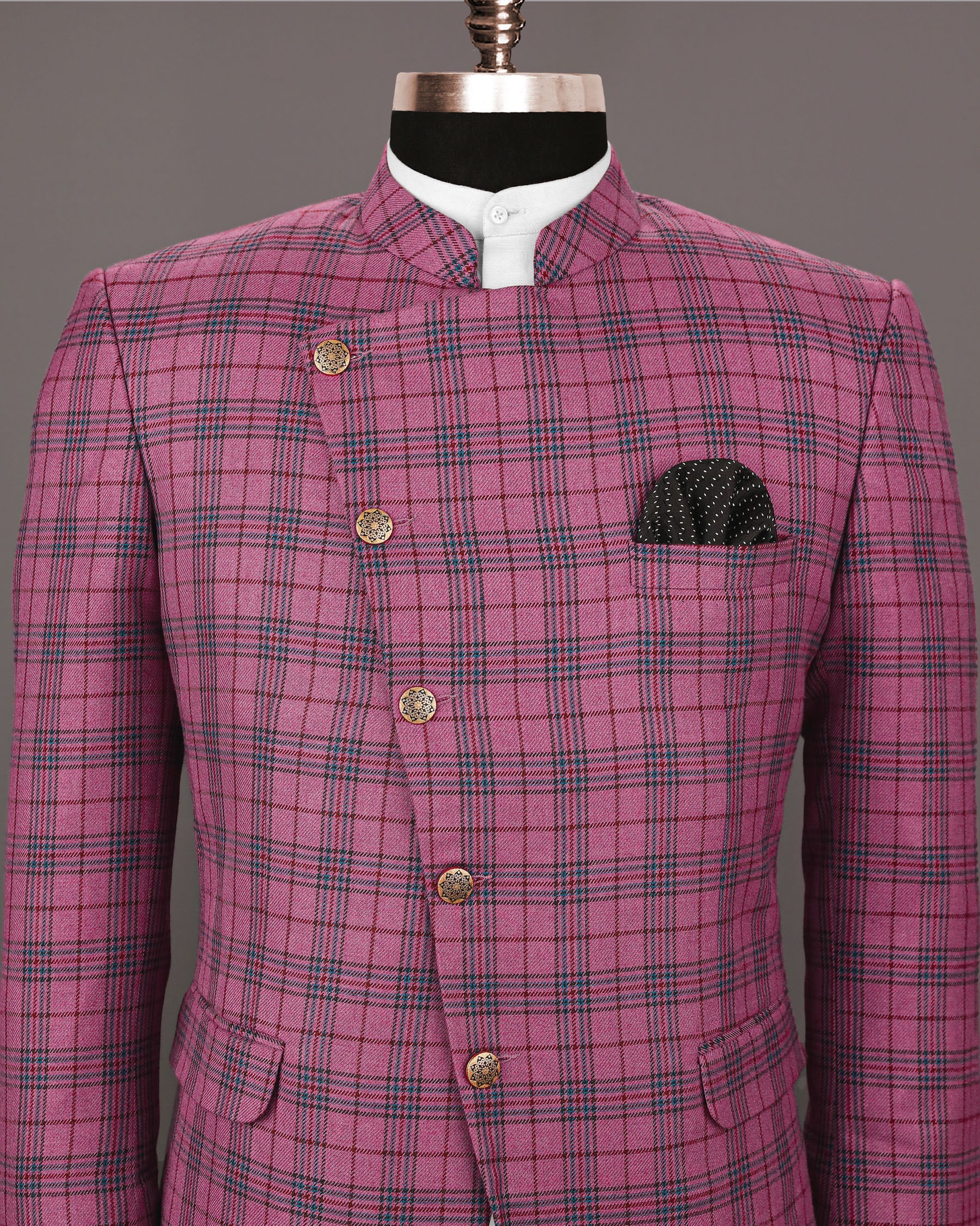 Tapestry Pink Checked Cross Buttoned Wool Rich Blazer BL1196-CBG-36, BL1196-CBG-38, BL1196-CBG-44, BL1196-CBG-56, BL1196-CBG-48, BL1196-CBG-54, BL1196-CBG-60, BL1196-CBG-50, BL1196-CBG-40, BL1196-CBG-46, BL1196-CBG-52, BL1196-CBG-58, BL1196-CBG-42