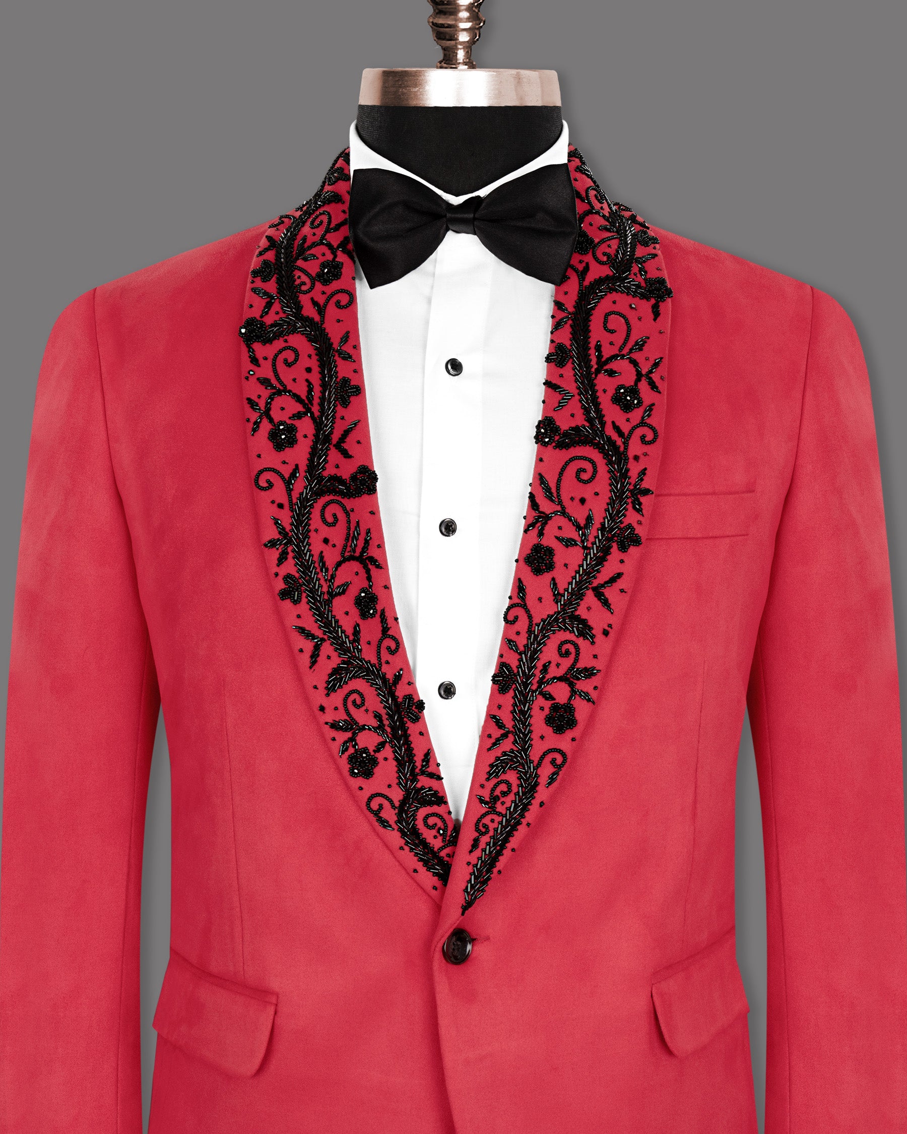 Red velvet hand-crafted Super Soft Designer Tuxedo Blazer BL1247-KWL-D12-36, BL1247-KWL-D12-38, BL1247-KWL-D12-40, BL1247-KWL-D12-42, BL1247-KWL-D12-46, BL1247-KWL-D12-48, BL1247-KWL-D12-50, BL1247-KWL-D12-52, BL1247-KWL-D12-54, BL1247-KWL-D12-58, BL1247-KWL-D12-60, BL1247-KWL-D12-56, BL1247-KWL-D12-44