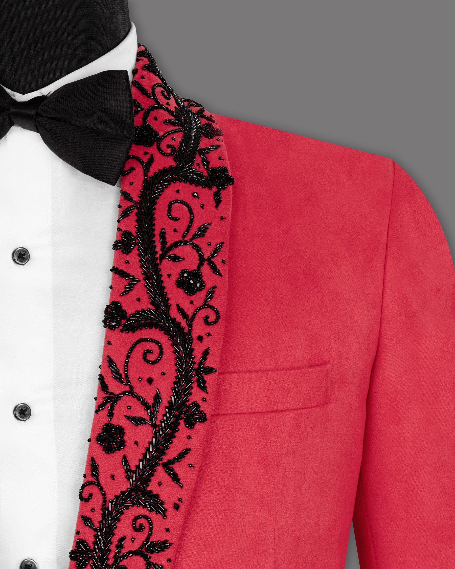 Red velvet hand-crafted Super Soft Designer Tuxedo Blazer BL1247-KWL-D12-36, BL1247-KWL-D12-38, BL1247-KWL-D12-40, BL1247-KWL-D12-42, BL1247-KWL-D12-46, BL1247-KWL-D12-48, BL1247-KWL-D12-50, BL1247-KWL-D12-52, BL1247-KWL-D12-54, BL1247-KWL-D12-58, BL1247-KWL-D12-60, BL1247-KWL-D12-56, BL1247-KWL-D12-44