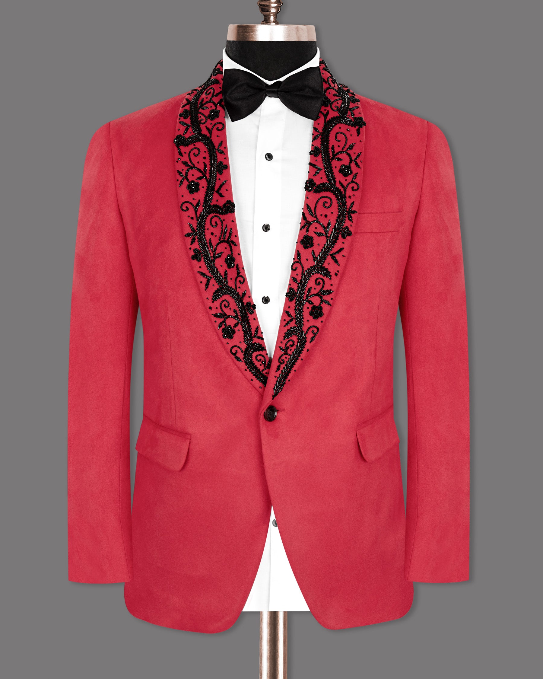 Red velvet hand-crafted Super Soft Designer Tuxedo Blazer BL1247-KWL-D12-36, BL1247-KWL-D12-38, BL1247-KWL-D12-40, BL1247-KWL-D12-42, BL1247-KWL-D12-46, BL1247-KWL-D12-48, BL1247-KWL-D12-50, BL1247-KWL-D12-52, BL1247-KWL-D12-54, BL1247-KWL-D12-58, BL1247-KWL-D12-60, BL1247-KWL-D12-56, BL1247-KWL-D12-44